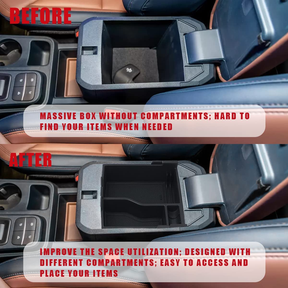 Center Console Storage Tray with PVC Insert Mats for 2022-2023 Maverick