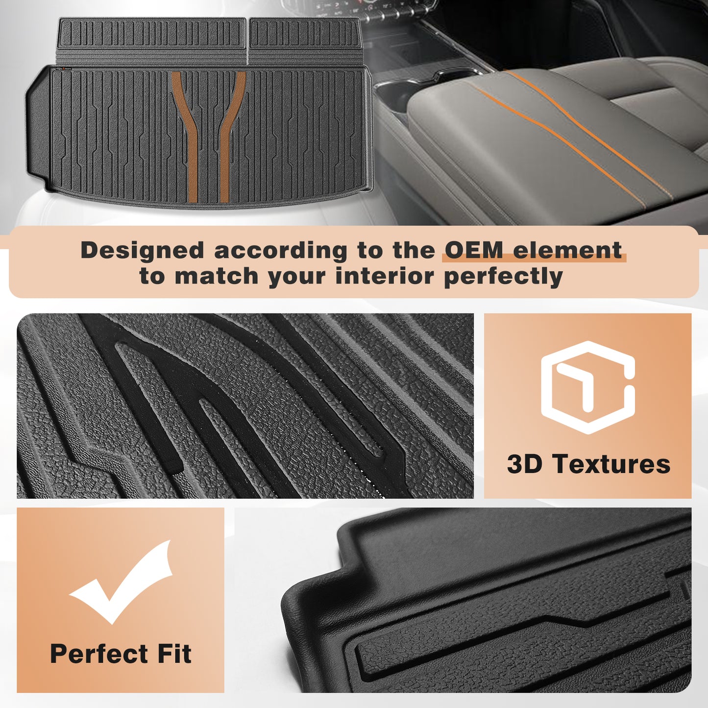 TripleAliners Trunk Floor Mat All Weather Liner Compatible with 2024+ GMC Acadia/Chevy Traverse / 2025 Buick EnclaveAccessories Custom Fit Protection Car Liner TPE Rear Trunk Floor Mat