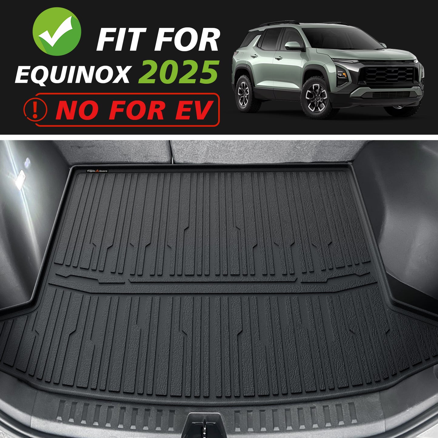 TripleAliners Trunk Mat All Weather Compatible with 2025 Chevrolet Equinox Accessories Custom Fit Protection Trunk Floor Liner Cargo Mat TPE Anti-Slip(No for EV)