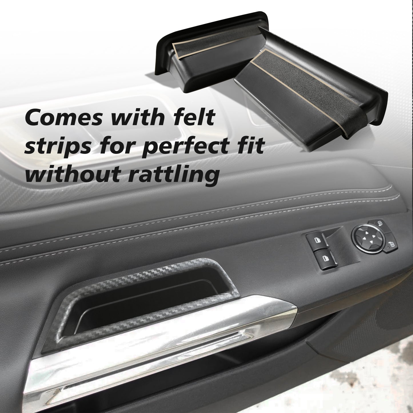 for 2024 Mustang Door Handle Storage Box 2PCS Door Pocket Insert Organizer Interior Accessories Armrest Phone Container ABS Tray