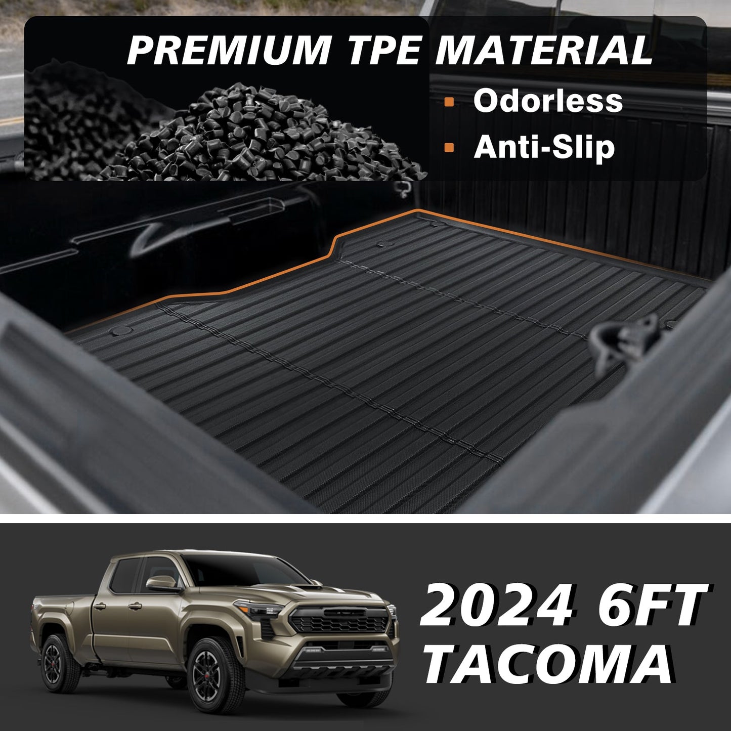 TripleAliners Truck Bed Mat & Tailgate Mat Compatible with 2024 2025 Toyota Tacoma 6FT Bed Mat Tailgate Protector 2PCS Set All-Weather TPE Truck Bed Liner Pickup Truck Accessories(6FT Bed Mat+Tailgate Mat: WON'T FIT POWER TAILGATE!))