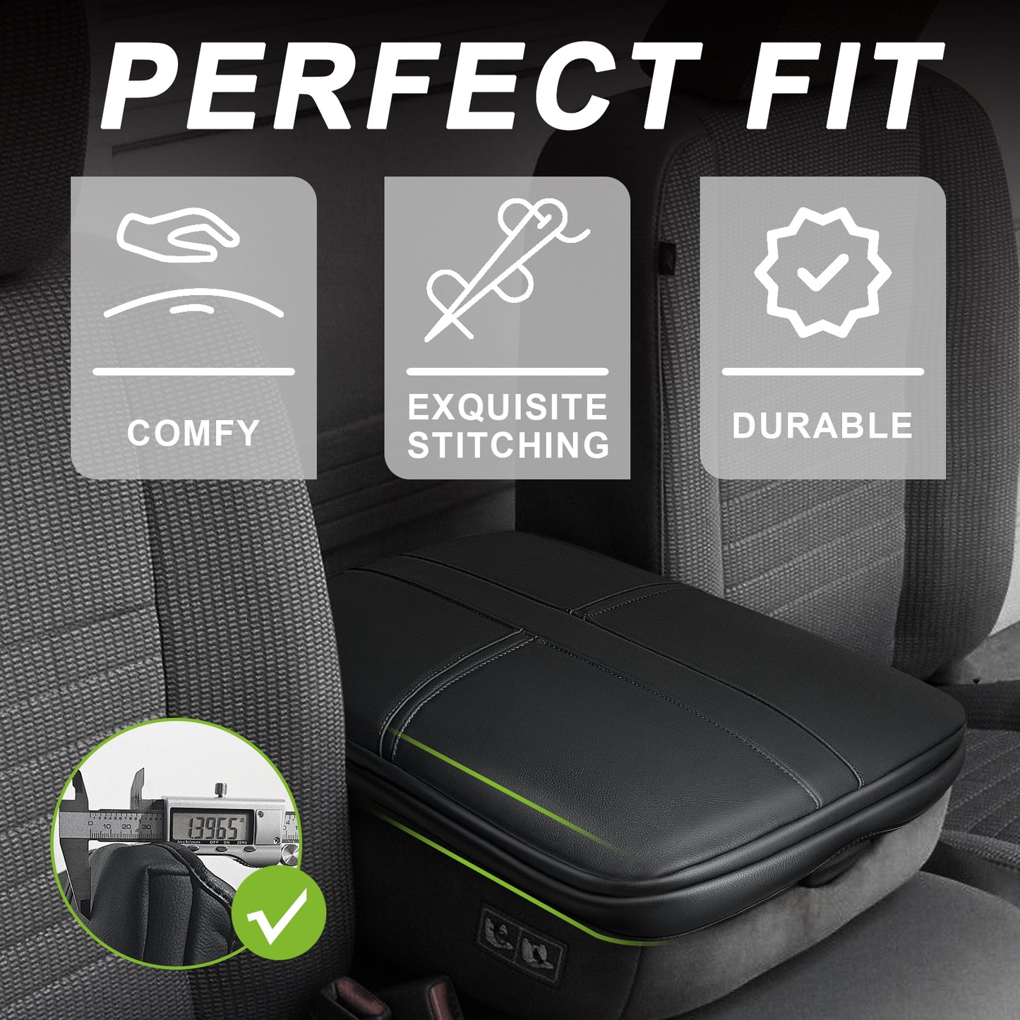 Center Console Armrest Cover Compatible with Dodge Ram1500/2500/3500 2002-2012 Comfort Armrest Pad Arm Rest Cushion Vegan Leather Protector 1-Inch Extra Thick(Jump Seat ONLY)