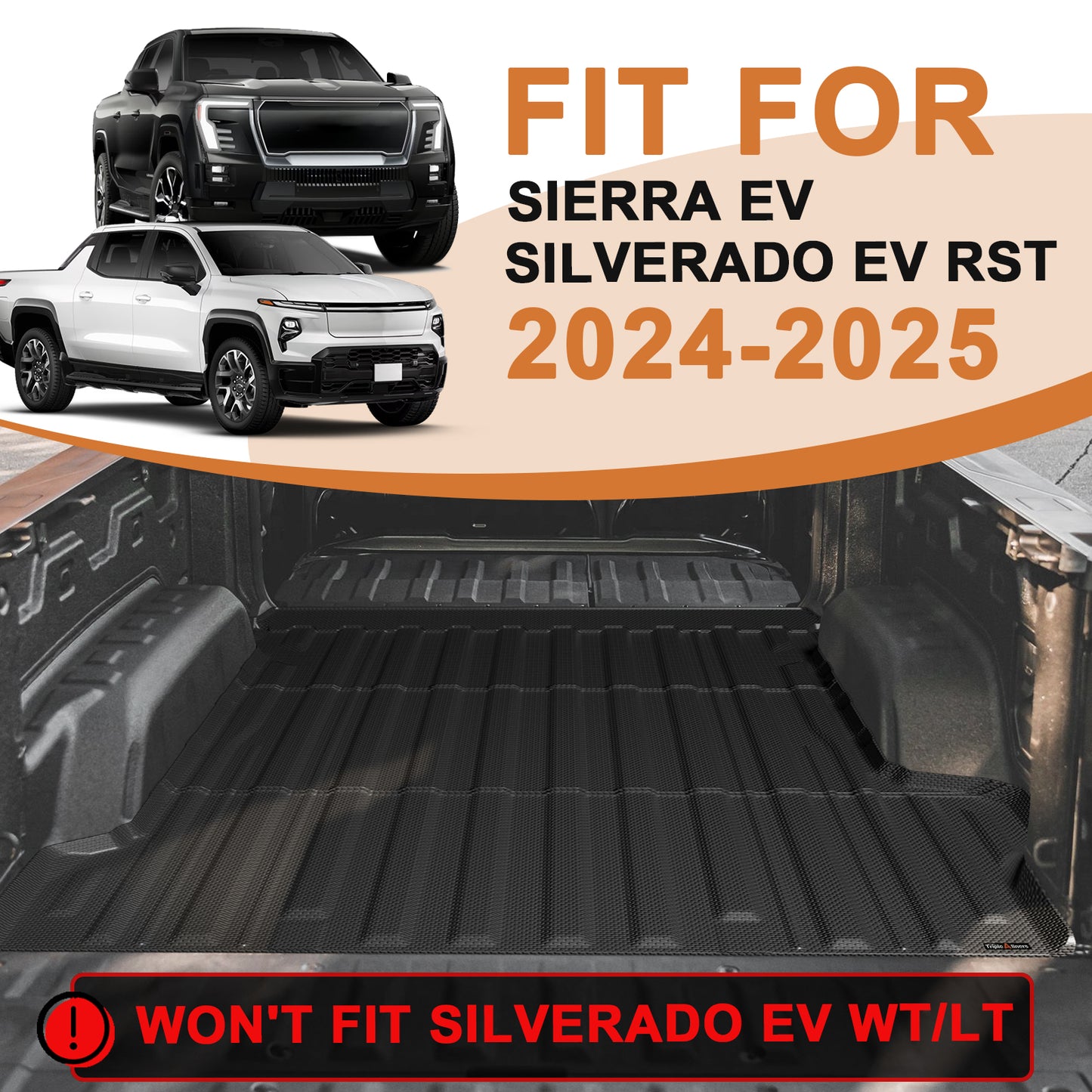 TripleAliners Truck Bed Mat Compatible with 2024 2025 Chevrolet Silverado EV RST/GMC Sierra EV Denali Accessories Vehicle Perfectly Flush All Weather Protection TPE Pickup Cargo Mat(5.9FT/70.6 inches)