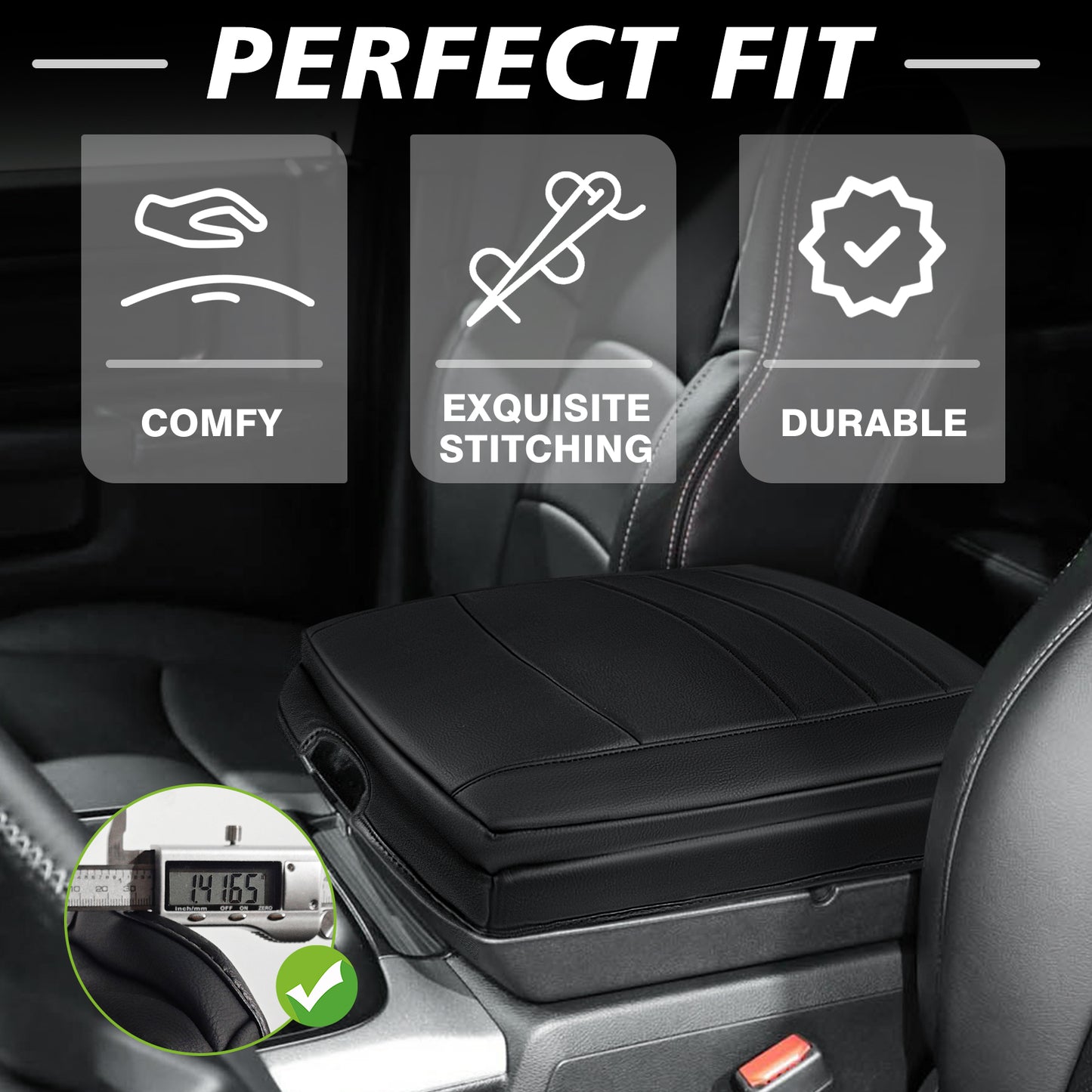 Center Console Armrest Cover Compatible with Dodge Ram1500/2500/3500 2013-2018 Comfort Armrest Pad Arm Rest Cushion Vegan Leather Protector 1-Inch Extra Thick(Bucket Seat ONLY)