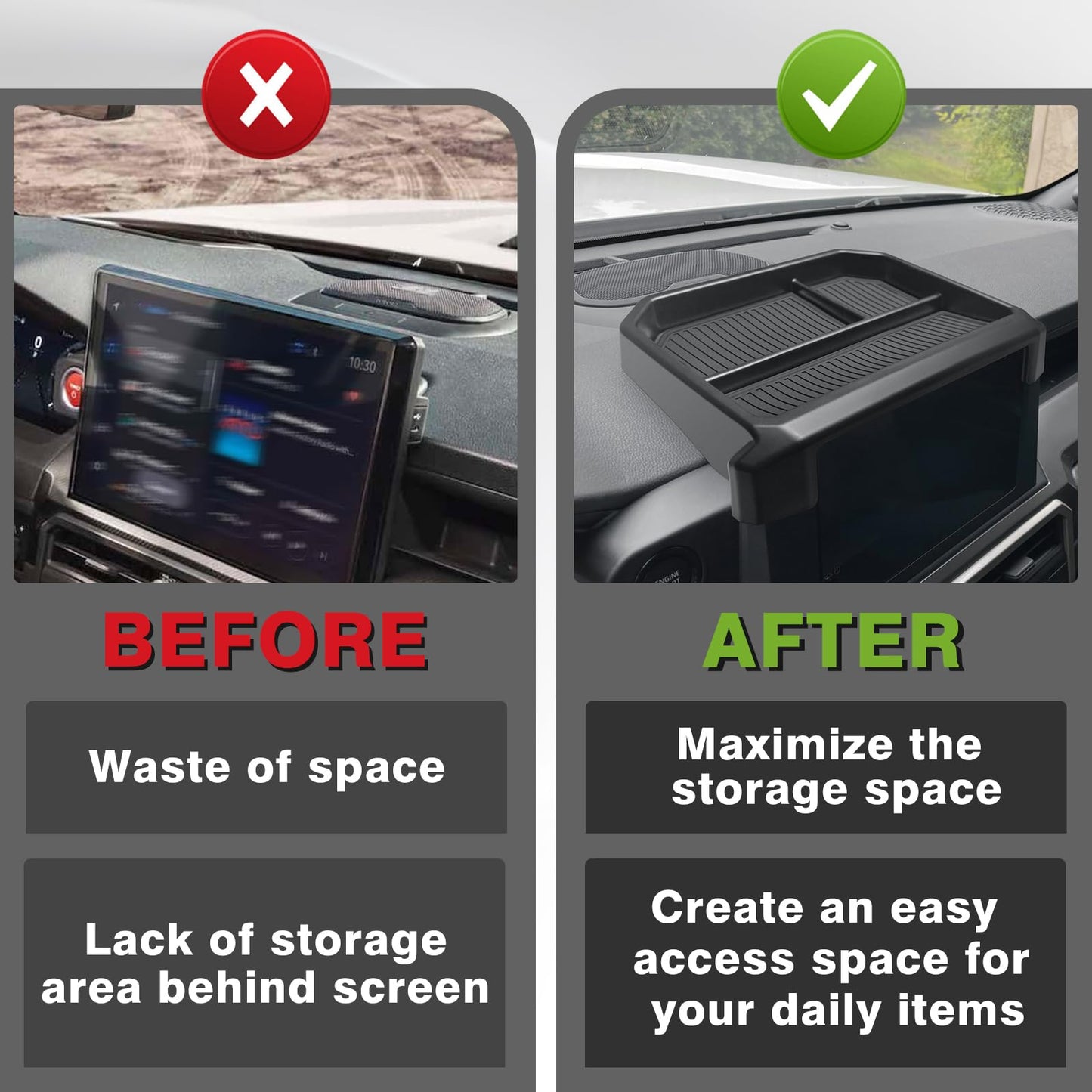 TripleAliners Dashboard Storage Box Compatible with 2024 Tacoma Accessories Center Console Organizer w/ 8-inch Screen for 24Tacoma SR SR5 TRD PreRunner TRD Sport Off-Road Pro Trailhunter