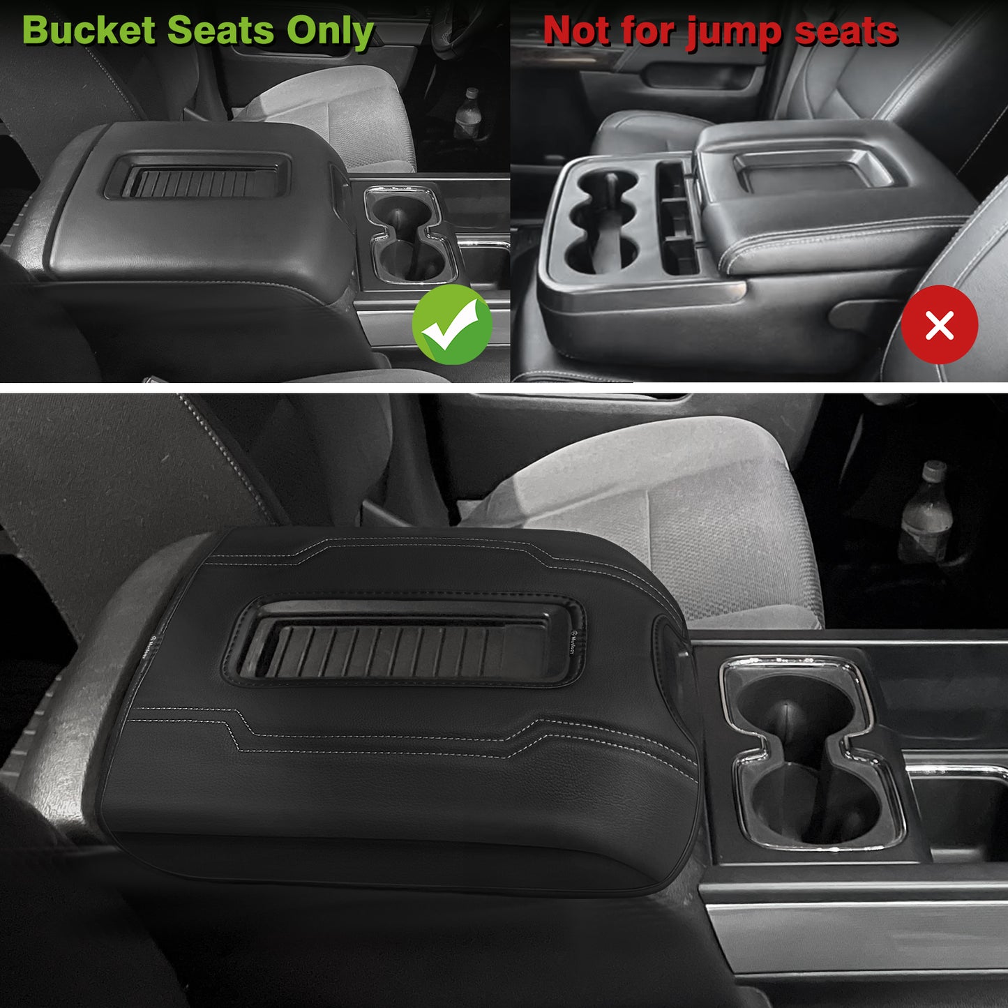 Center Console Armrest Cover Compatible with Chevy Silverado & GMC Sierra 1500 2500 3500 2014-2018 Comfort Armrest Pad Arm Rest Cushion Vegan Leather Protector Regular Thick(Bucket Seat ONLY)