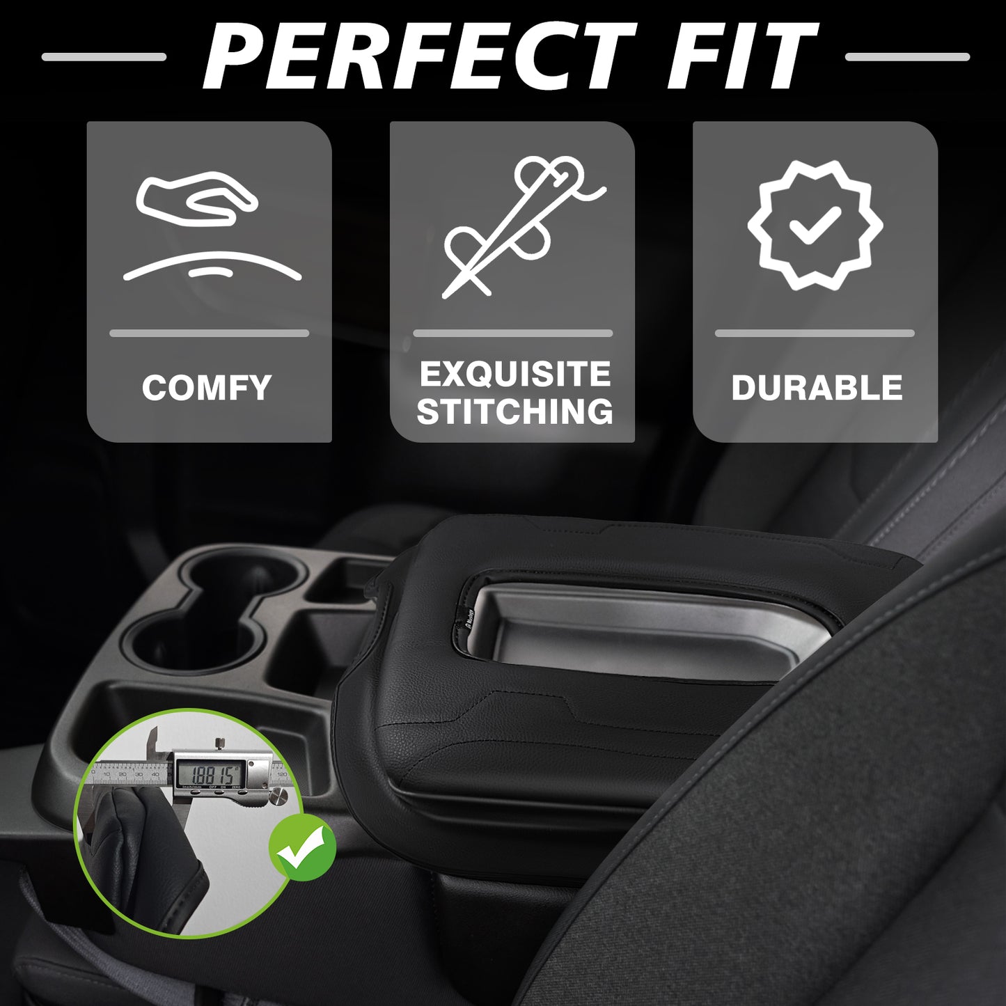 Center Console Armrest Cover Compatible with Chevy Silverado & GMC Sierra 2019-2025 Comfort Armrest Pad Arm Rest Cushion Vegan Leather Protector 1-Inch Extra Thick(Jump Seat ONLY)