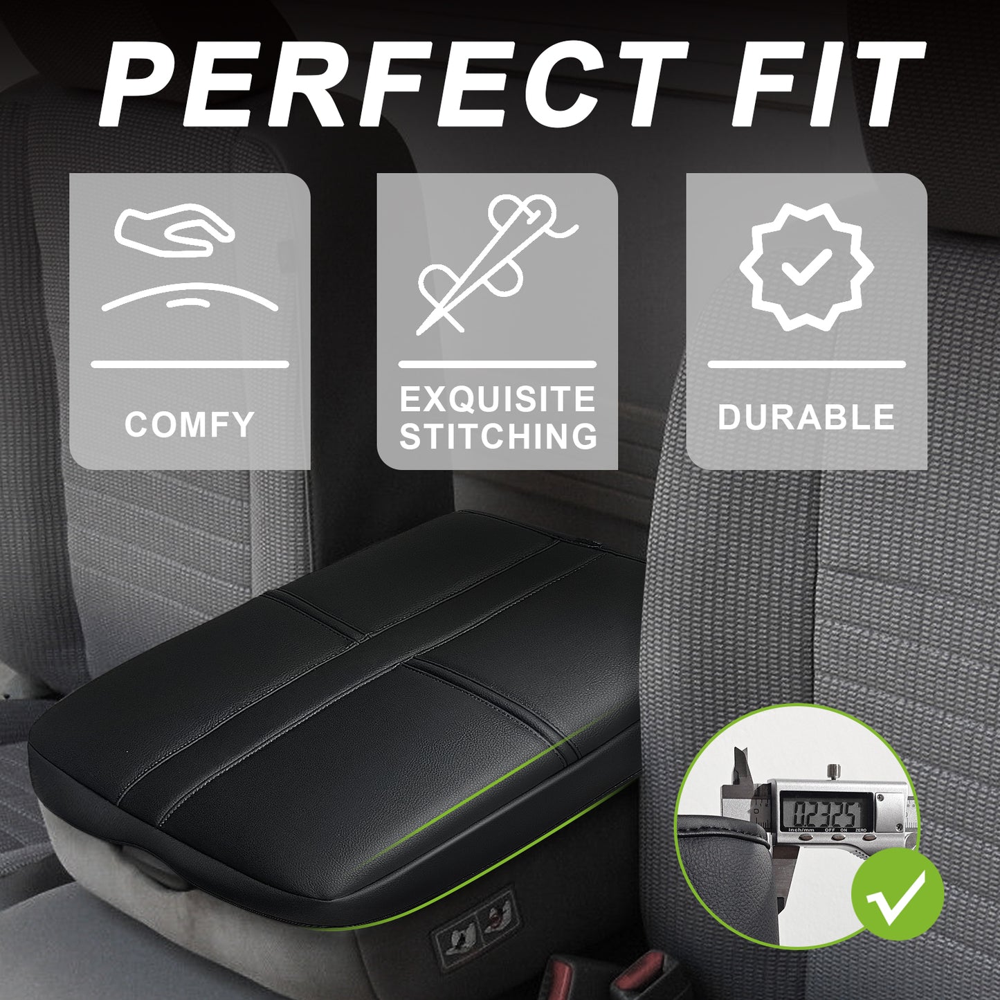 Center Console Armrest Cover Compatible with Dodge Ram1500/2500/3500 2002-2012 Comfort Armrest Pad Arm Rest Cushion Vegan Leather Protector Regular Thick(Jump Seat ONLY)