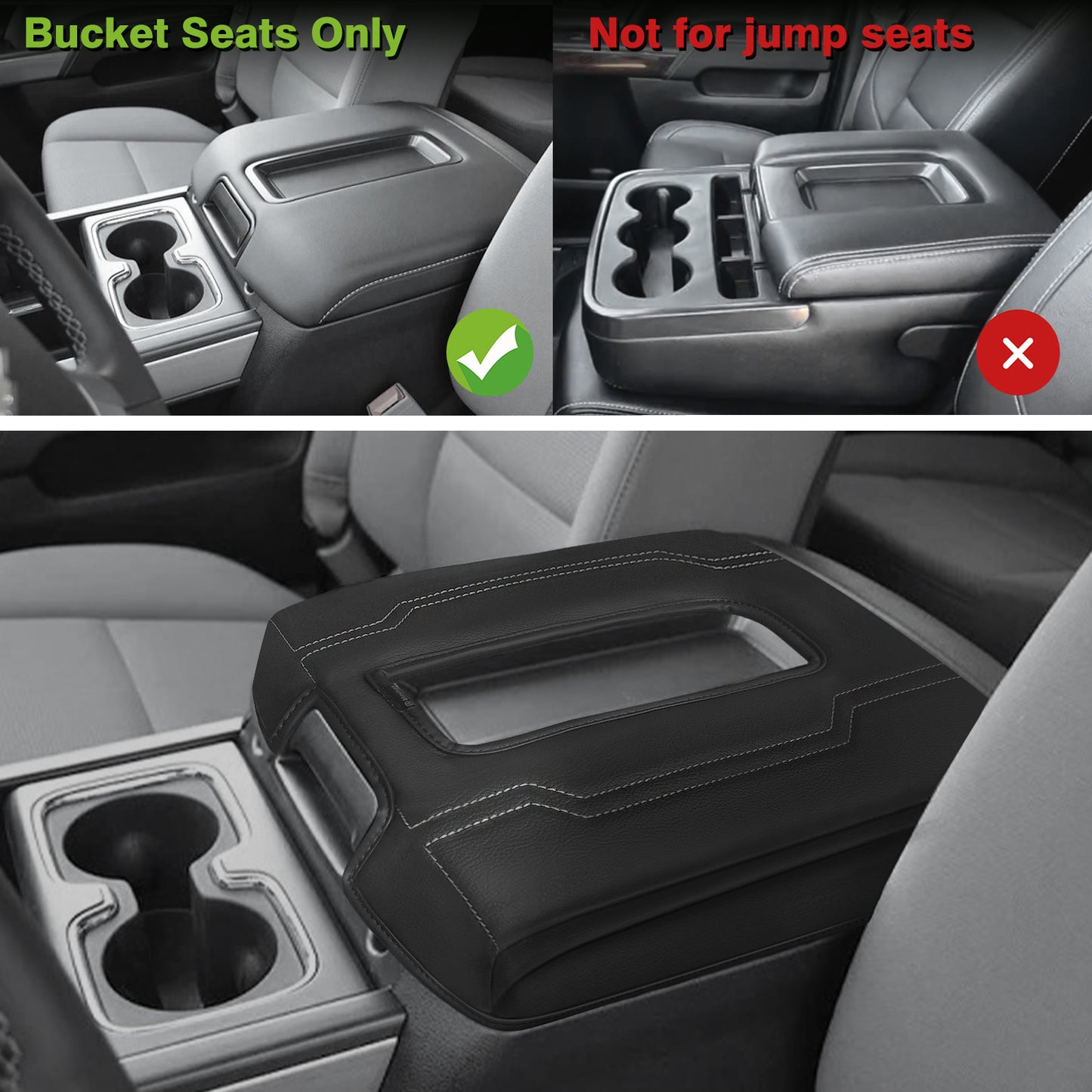Center Console Armrest Cover Compatible with Chevy Silverado & GMC Sierra 1500 2500 3500 2014-2018 Armrest Pad Arm Rest Cushion Vegan Leather Protector 1-Inch Extra Thick(Bucket Seat ONLY)
