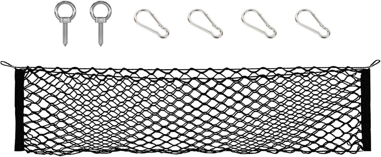 TripleAliners Truck Bed Cargo Net Compatible with Ford F150 2015-2023 2024, Include Lightning Accessories Bed Storage Net Cargo Organizer Pickup Truck Bed Envelope Style Cargo Net with Heavy Duty Carabiners