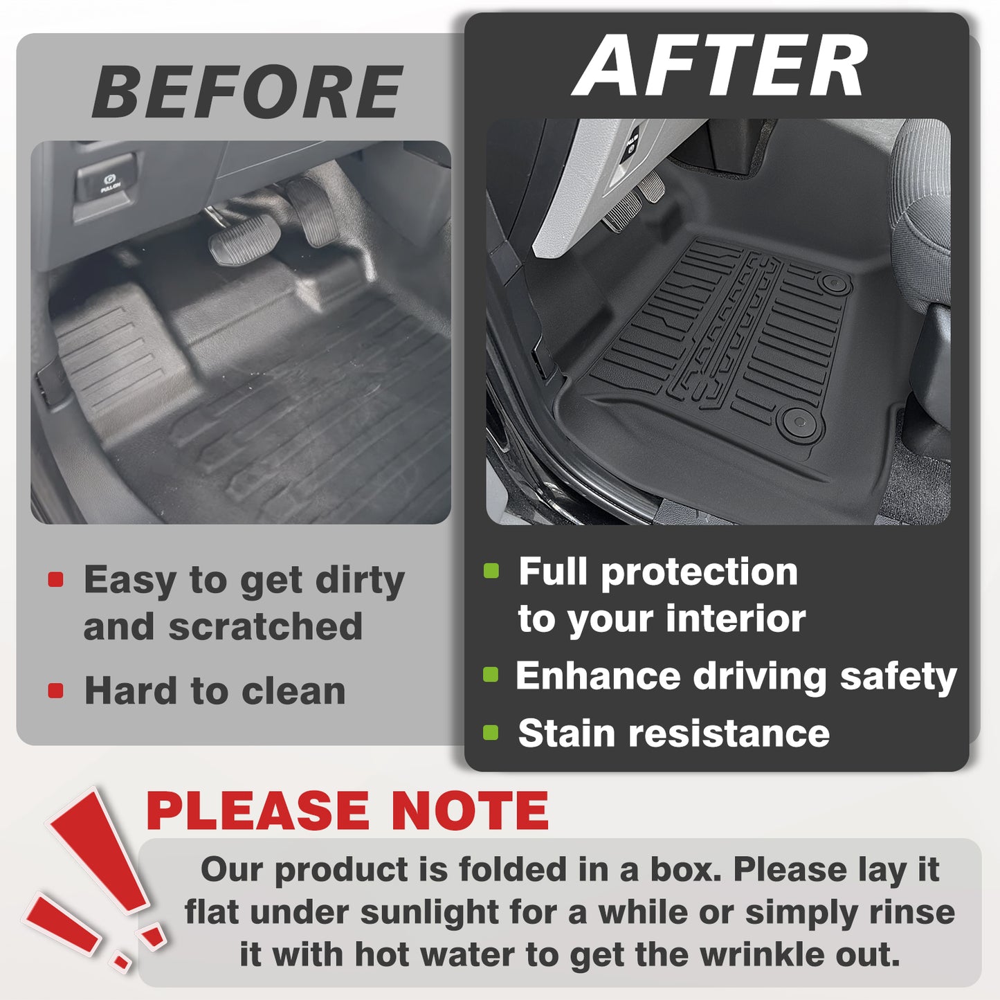 TripleAliners Floor Mats All Weather Liner Compatible with 2015-2025 Ford F150 Regular Cab Accessories 1st Row TPE Liner for Bench Seat with Vinyl Flooring 1pc