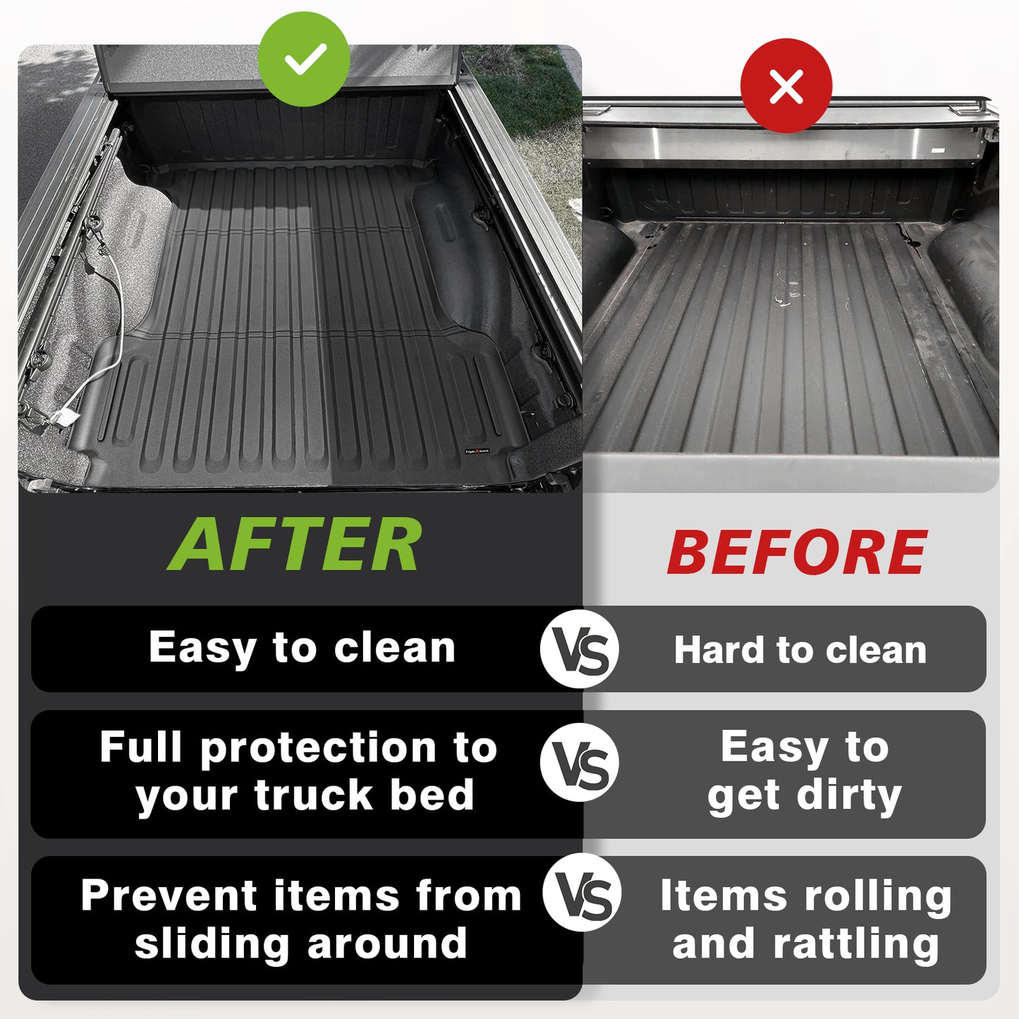 TripleAliners Truck Bed Mat Compatible with 2019-2025 Ram 1500 Accessories 6'4" Vehicle Bed Mat Perfectly Flush All Weather Protection TPE Heavy Duty Pickup Car Bed Cargo Mat