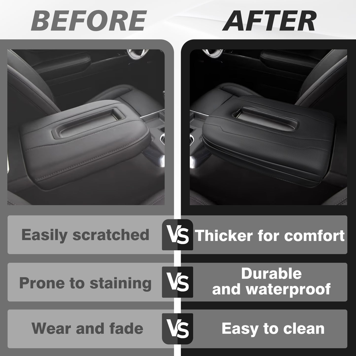Center Console Armrest Cover Compatible with Chevy Silverado & GMC Sierra 1500 2500 3500 2022-2025 Armrest Pad Arm Rest Cushion Vegan Leather Protector 1-Inch Extra Thick(Bucket Seat ONLY)