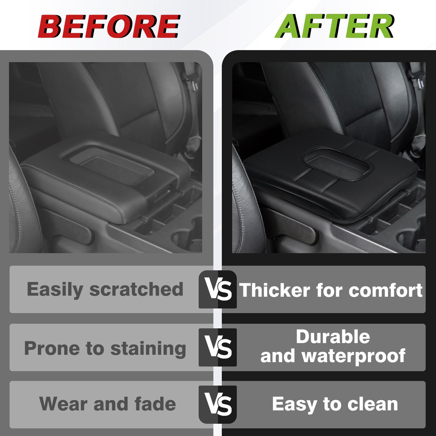 Center Console Armrest Cover Compatible with Chevy Silverado & GMC Sierra 2014-2018 Comfort Armrest Pad Arm Rest Cushion Vegan Leather Protector 1-Inch Extra Thick(Jump Seat ONLY)