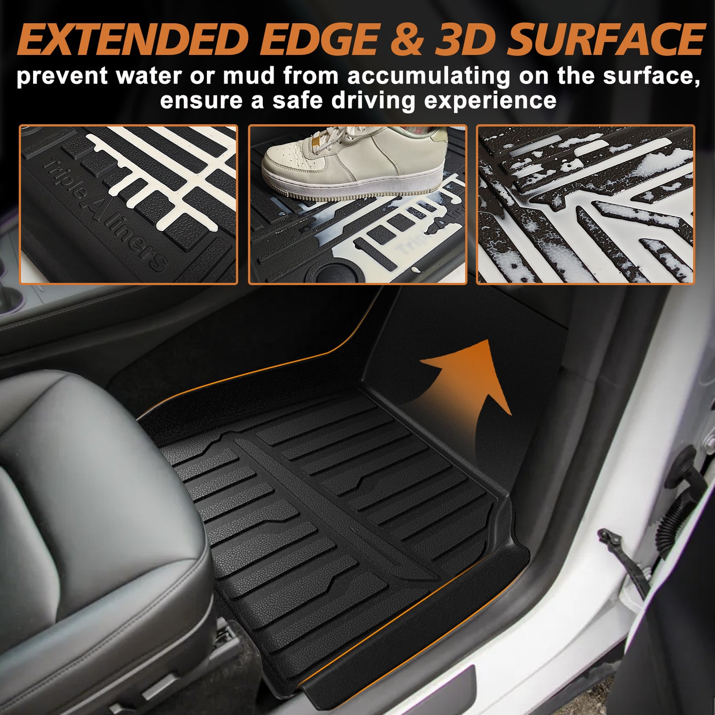 TripleAliners Floor Mats Fit for 2025 Tesla Model Y Juniper 10PCS Set Full Protection All Weather TPE Anti-Slip Custom Fit(Floor & Frunk & Trunk & Rear Lower & Backrest Mat & Bumper Guard )