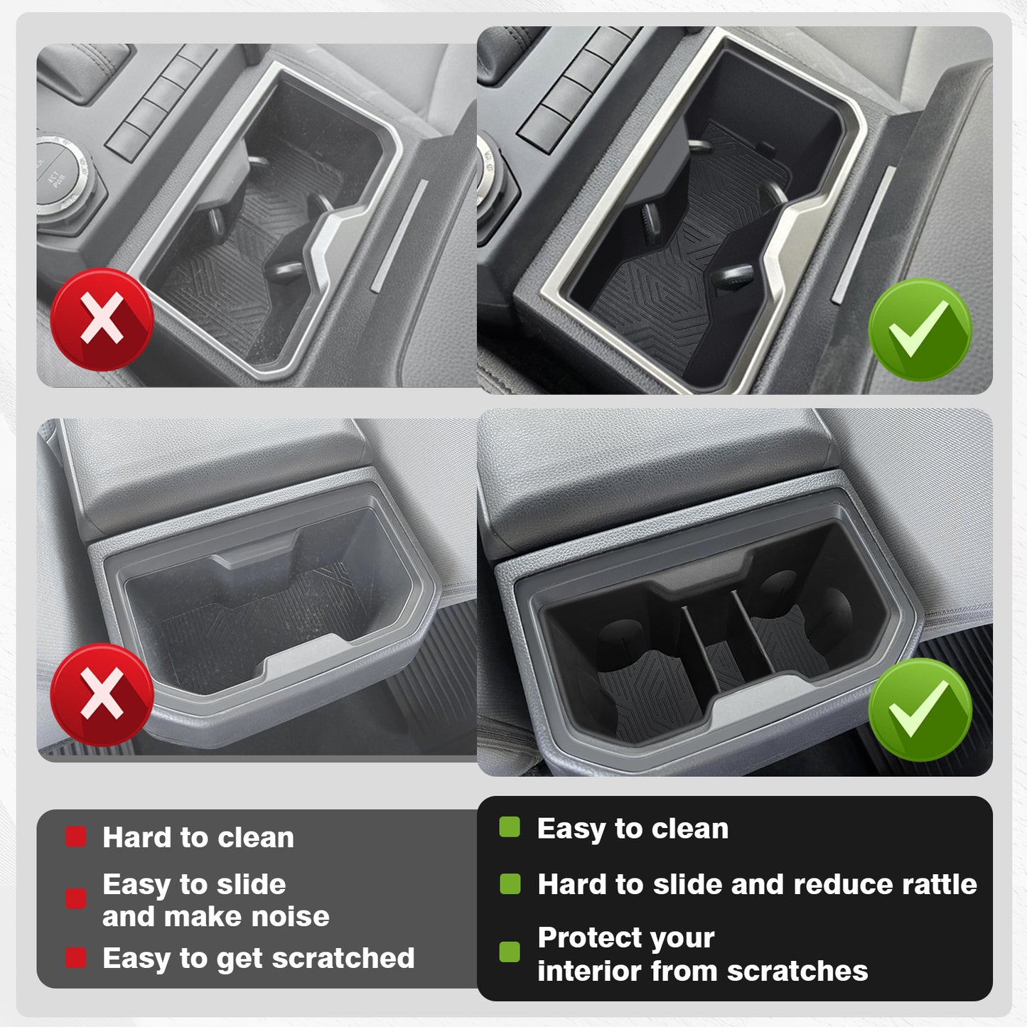 Center Console Front&Rear Cup Holder Inserts for 2024 Toyota Tacoma