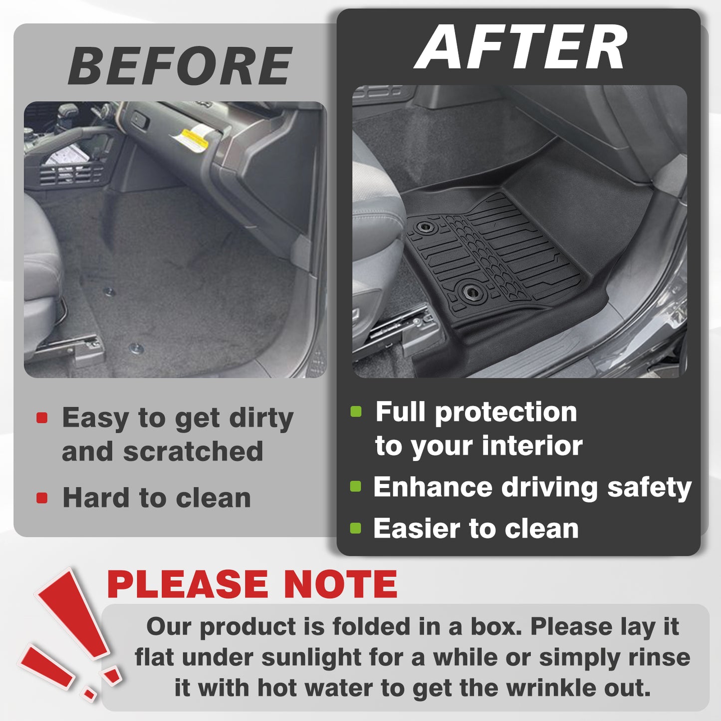 TripleAliners Floor Mats All Weather Liners Compatible with 2024 2025 Toyota Tacoma Accessories Double Cab Front & Rear 2-Row Custom Fit TPE Floor Liners, Manual Trans- NO For Hybrid|Auto (Floor Mats)