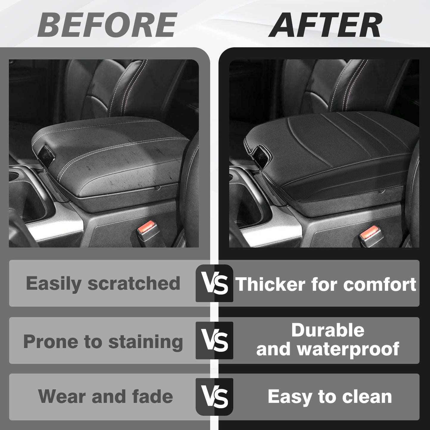 Center Console Armrest Cover Compatible with Dodge Ram1500/2500/3500 2013-2018 Comfort Armrest Pad Arm Rest Cushion Vegan Leather Protector Regular Thick(Bucket Seat ONLY)