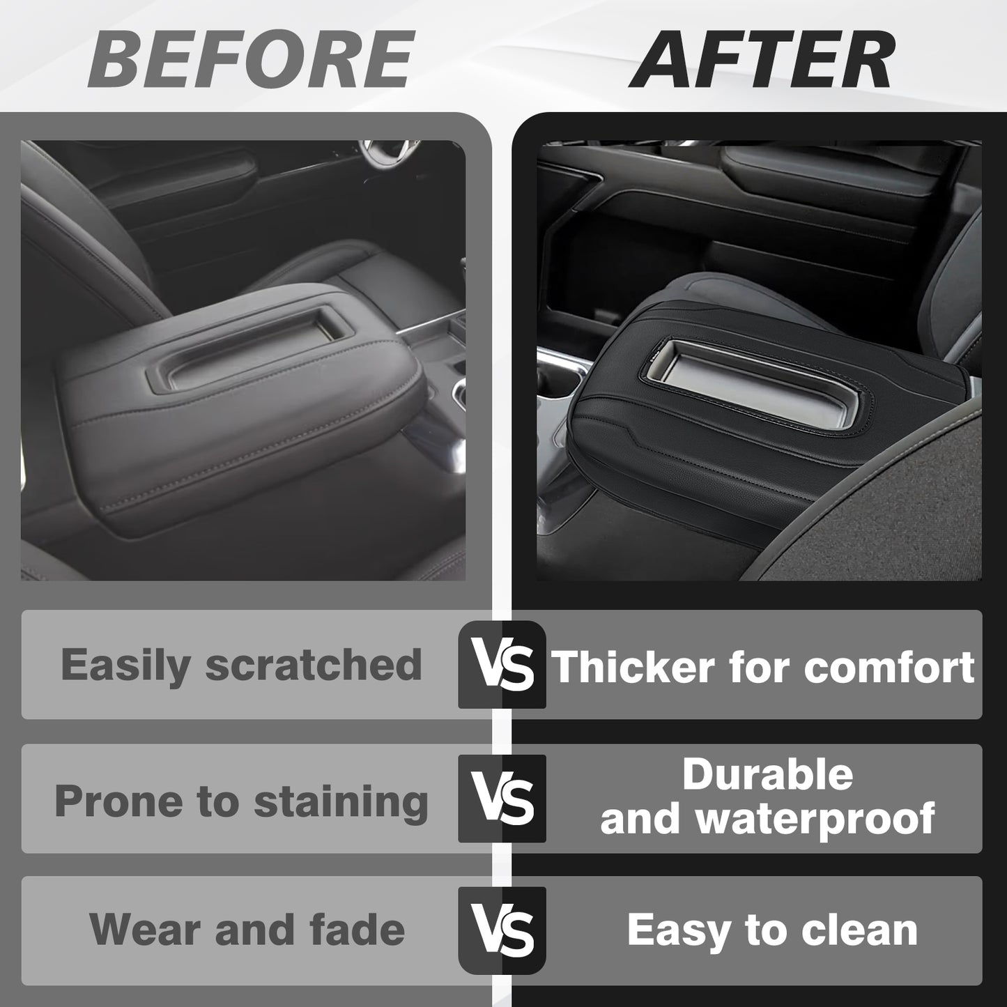 Center Console Armrest Cover Compatible with Chevy Silverado & GMC Sierra 1500 2500 3500 2022-2025 Comfort Armrest Pad Arm Rest Cushion Vegan Leather Protector Regular Thick(Bucket Seat ONLY)