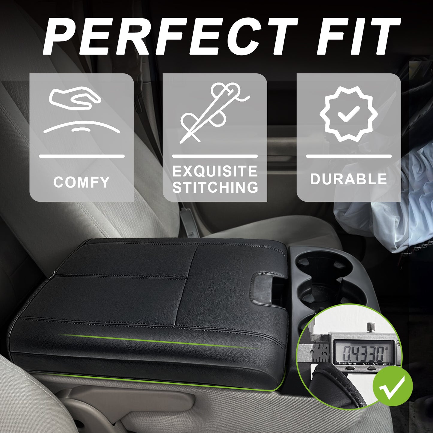 Center Console Armrest Cover Compatible with Chevy Silverado/Tahoe & GMC Sierra/Yukon 2007-2013 Comfort Armrest Pad Arm Rest Cushion Vegan Leather Protector Regular Thick(Jump Seat ONLY)