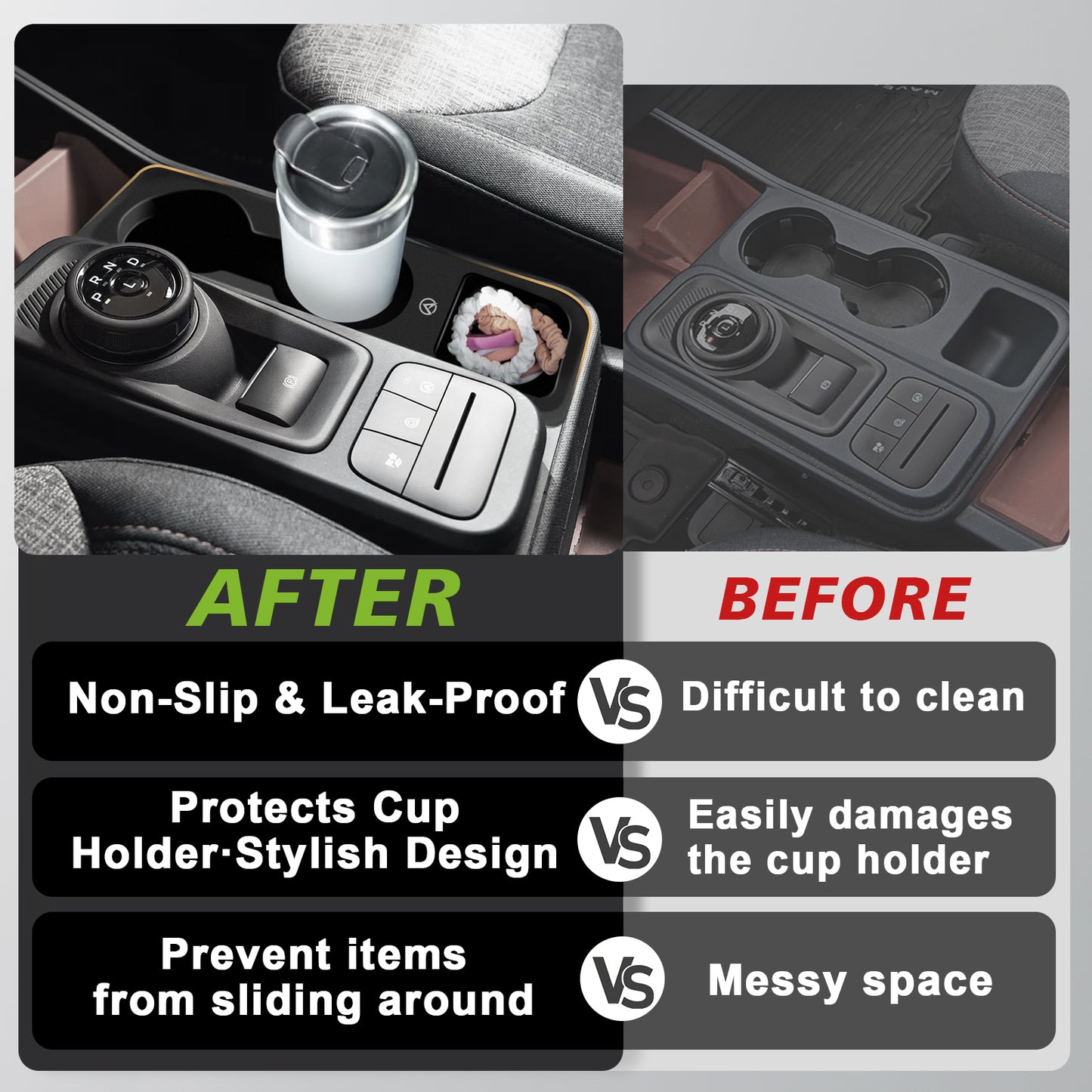 Center Console Cup Holder Inserts Compatible with 2022-2025 Ford Maverick Accessories Middle Console Drink Holder Silicone Black Organizer Non-Slip Drink Stopper