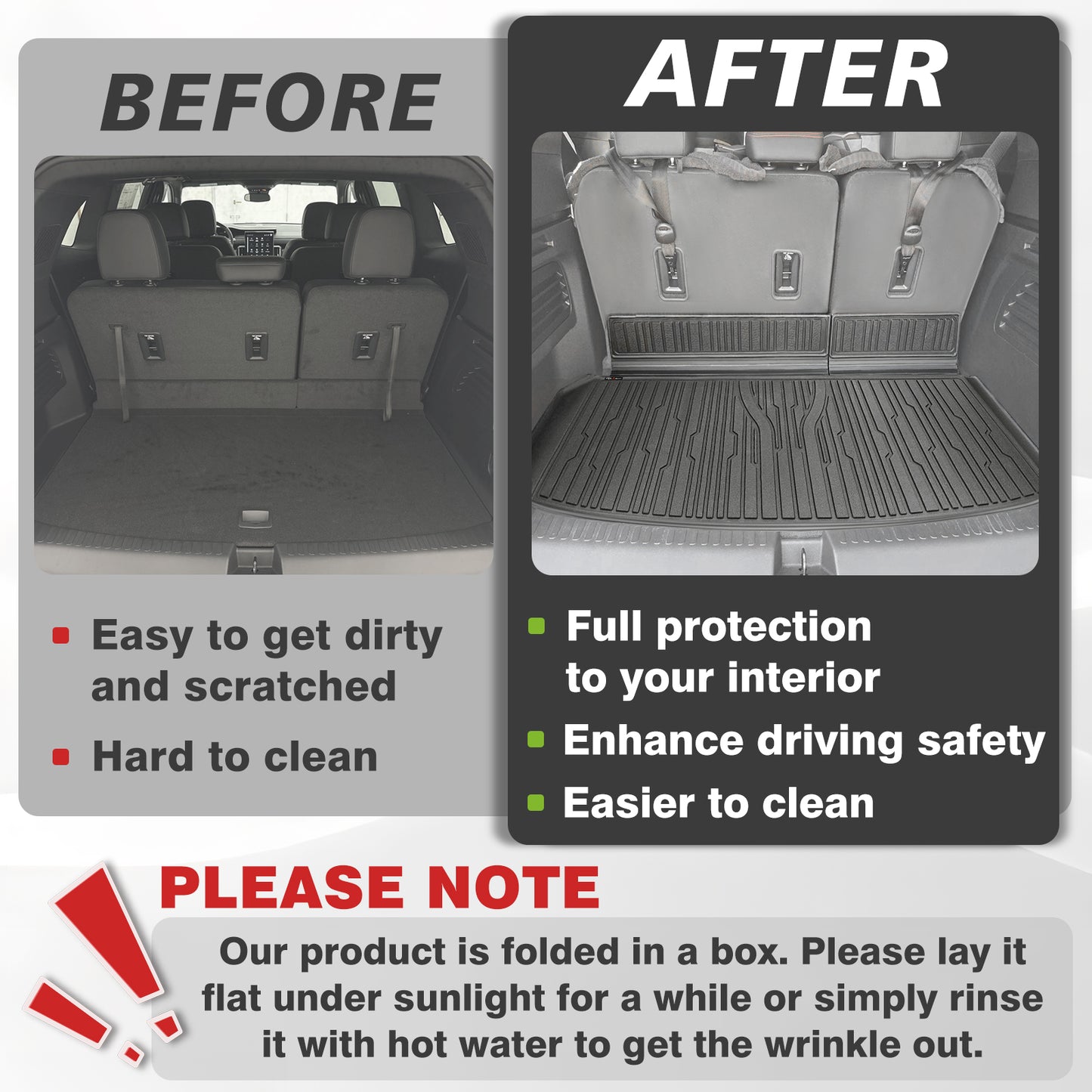 TripleAliners Trunk Floor Mat All Weather Liner Compatible with 2024+ GMC Acadia/Chevy Traverse / 2025 Buick EnclaveAccessories Custom Fit Protection Car Liner TPE Rear Trunk Floor Mat