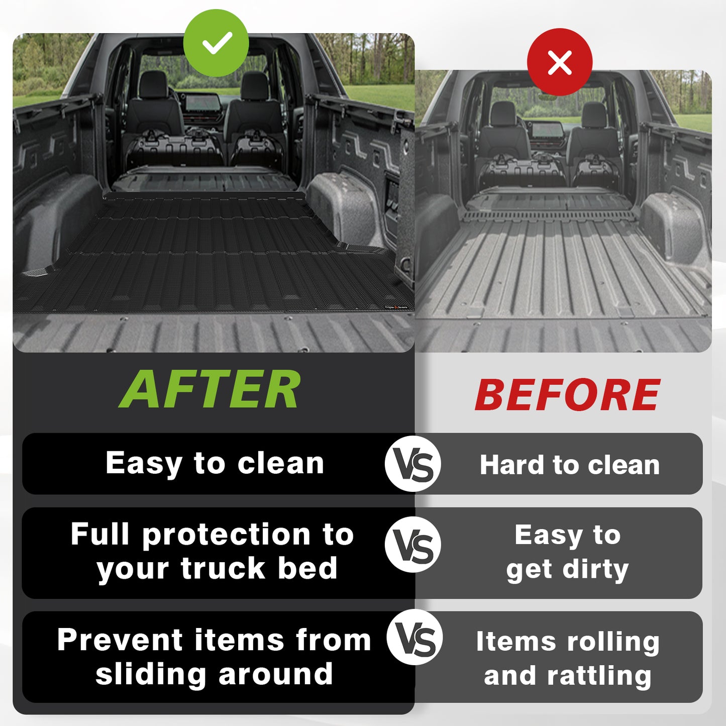 TripleAliners Truck Bed Mat Compatible with 2024 2025 2026 Chevrolet Silverado EV RST/GMC Sierra EV Denali Accessories Vehicle Perfectly Flush All Weather Protection TPE Pickup Cargo Mat(5.9FT/70.6 inches)
