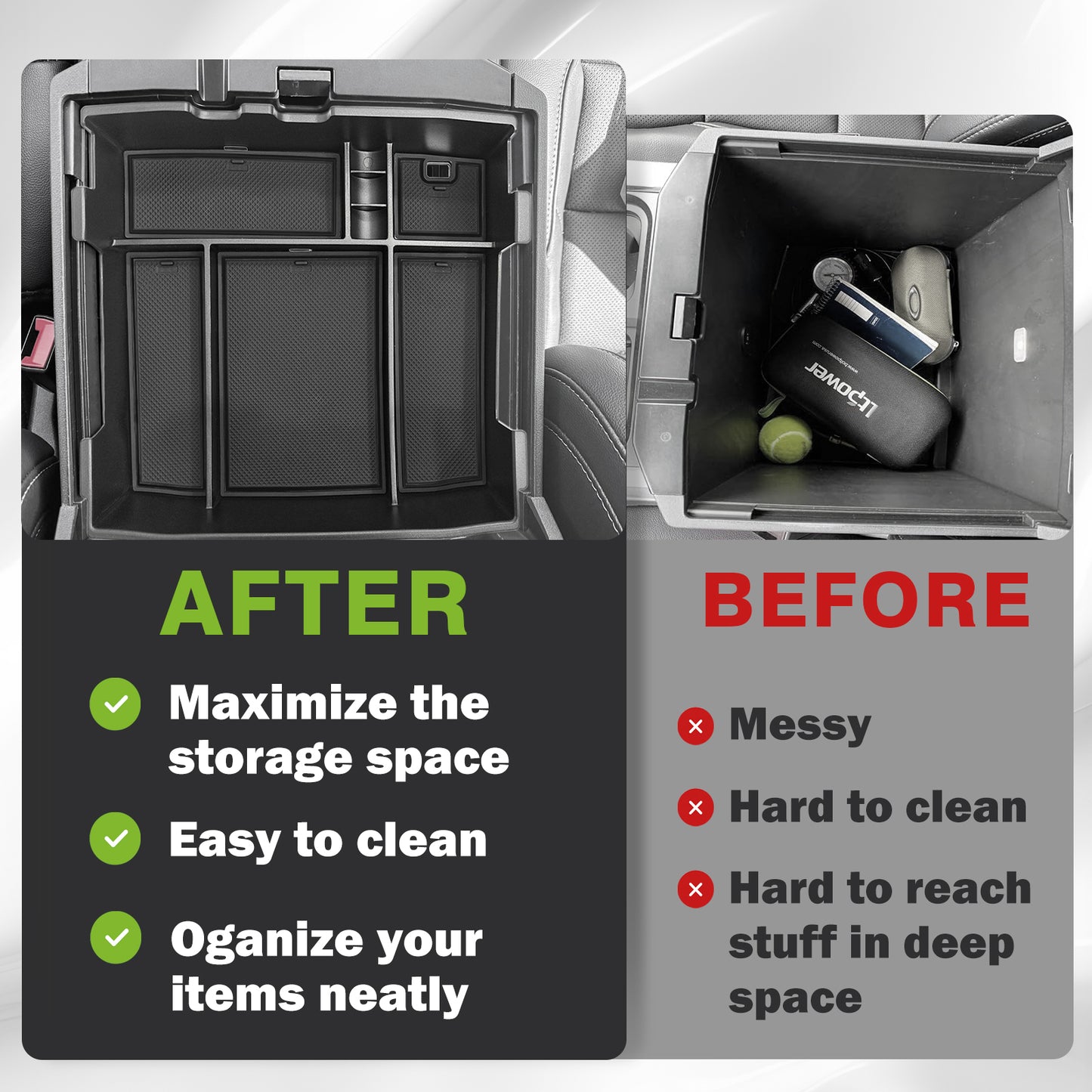 Center Console Organizer for 2023-2024 Ford F250 F350 F450 Super Duty (Fit with OEM Tray)
