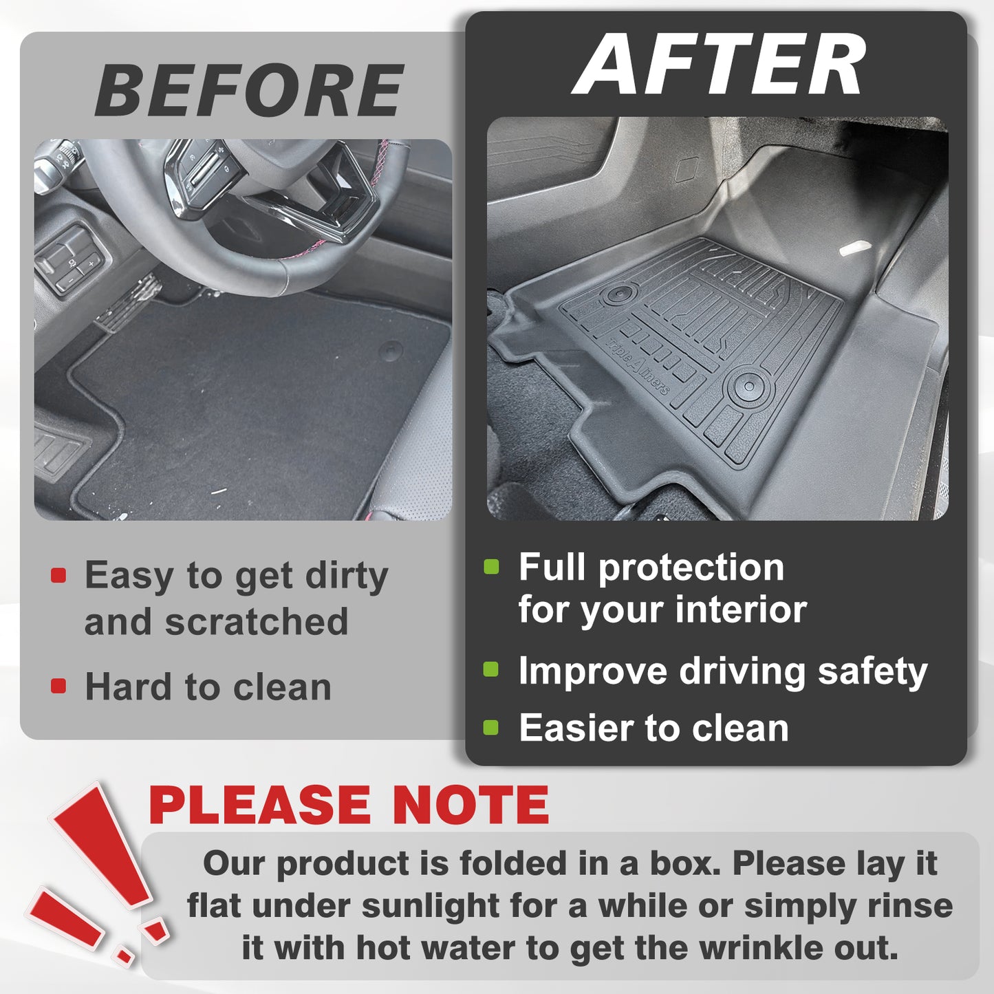 TripleAliners Floor Mats All Weather Liners Compatible with 2024 2025 Chevrolet Silverado EV RST(Not for WT/LT) & GMC Sierra EV Denali Accessories 1st & 2nd Row Full Set TPE Heavy Duty Protection Custom Fit Floor Liners