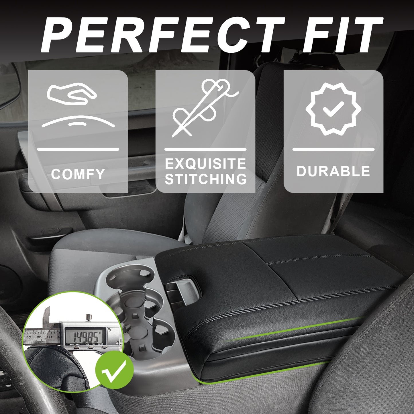 Center Console Armrest Cover Compatible with Chevy Silverado/Tahoe & GMC Sierra/Yukon 2007-2013 Comfort Armrest Pad Arm Rest Cushion Vegan Leather Protector Regular Thick(Jump Seat ONLY)