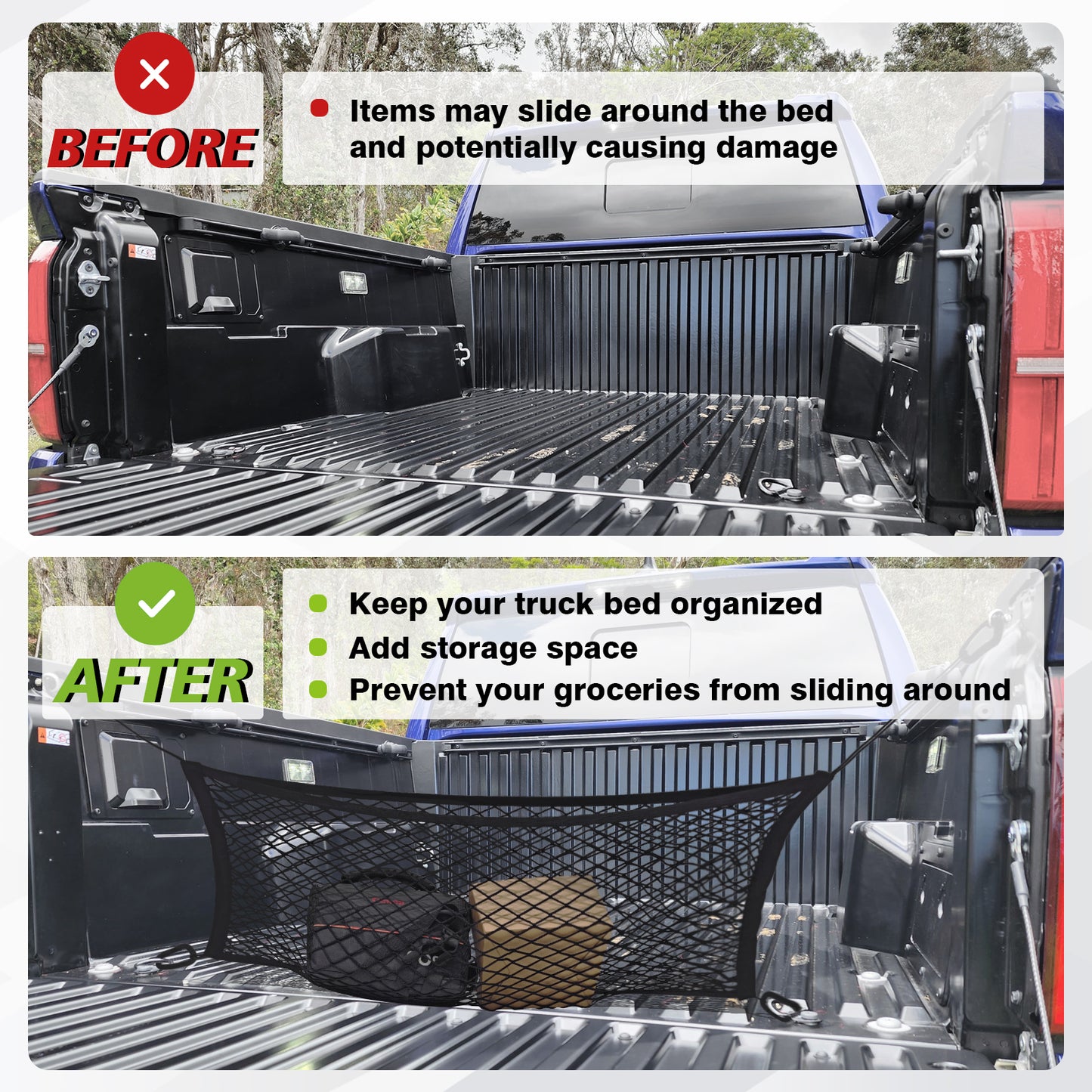 Truck Bed Cargo Net Envelope Style Compatible with 2024 Toyota Tacoma
