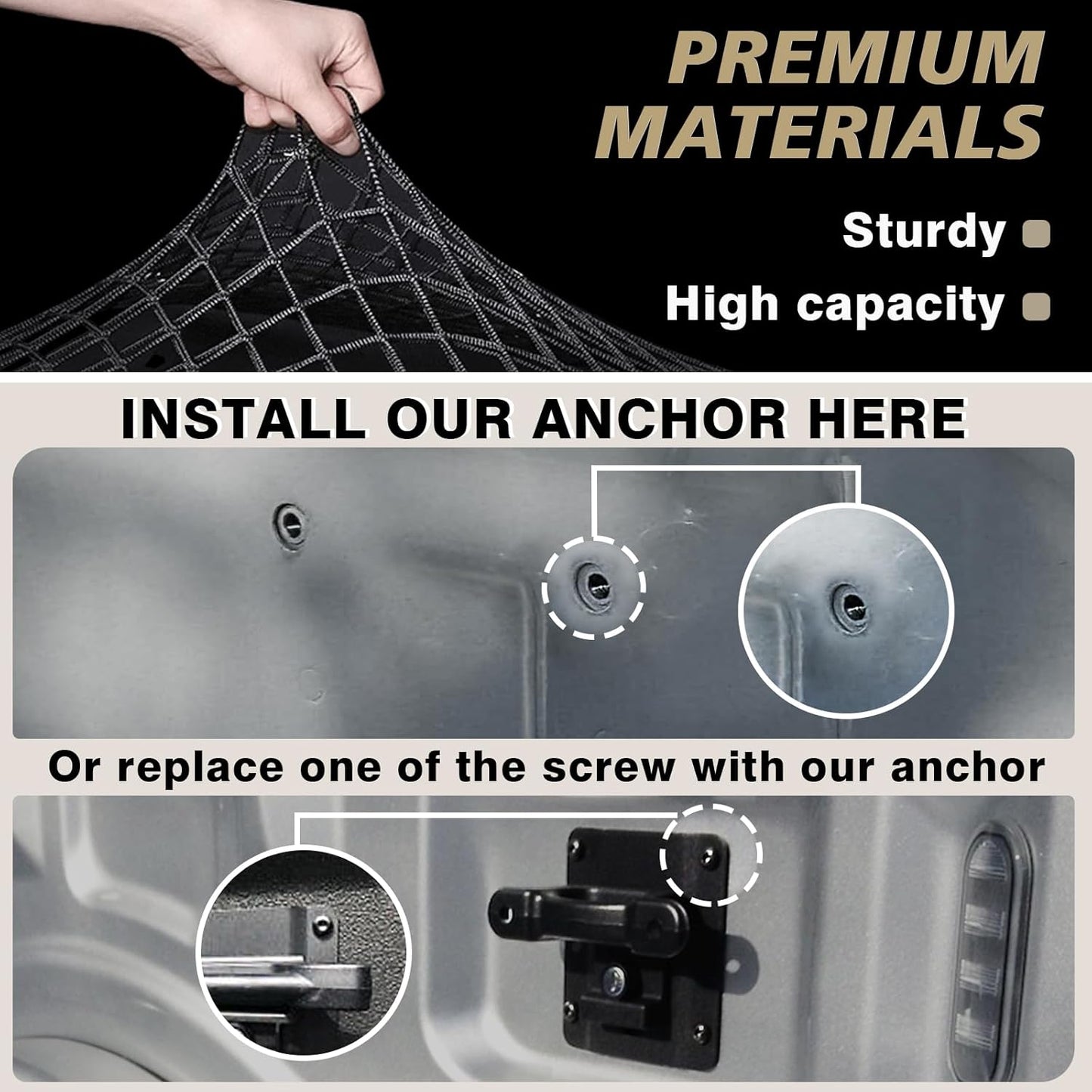 TripleAliners Truck Bed Cargo Net Compatible with Ford F150 2015-2023 2024, Include Lightning Accessories Bed Storage Net Cargo Organizer Pickup Truck Bed Envelope Style Cargo Net with Heavy Duty Carabiners