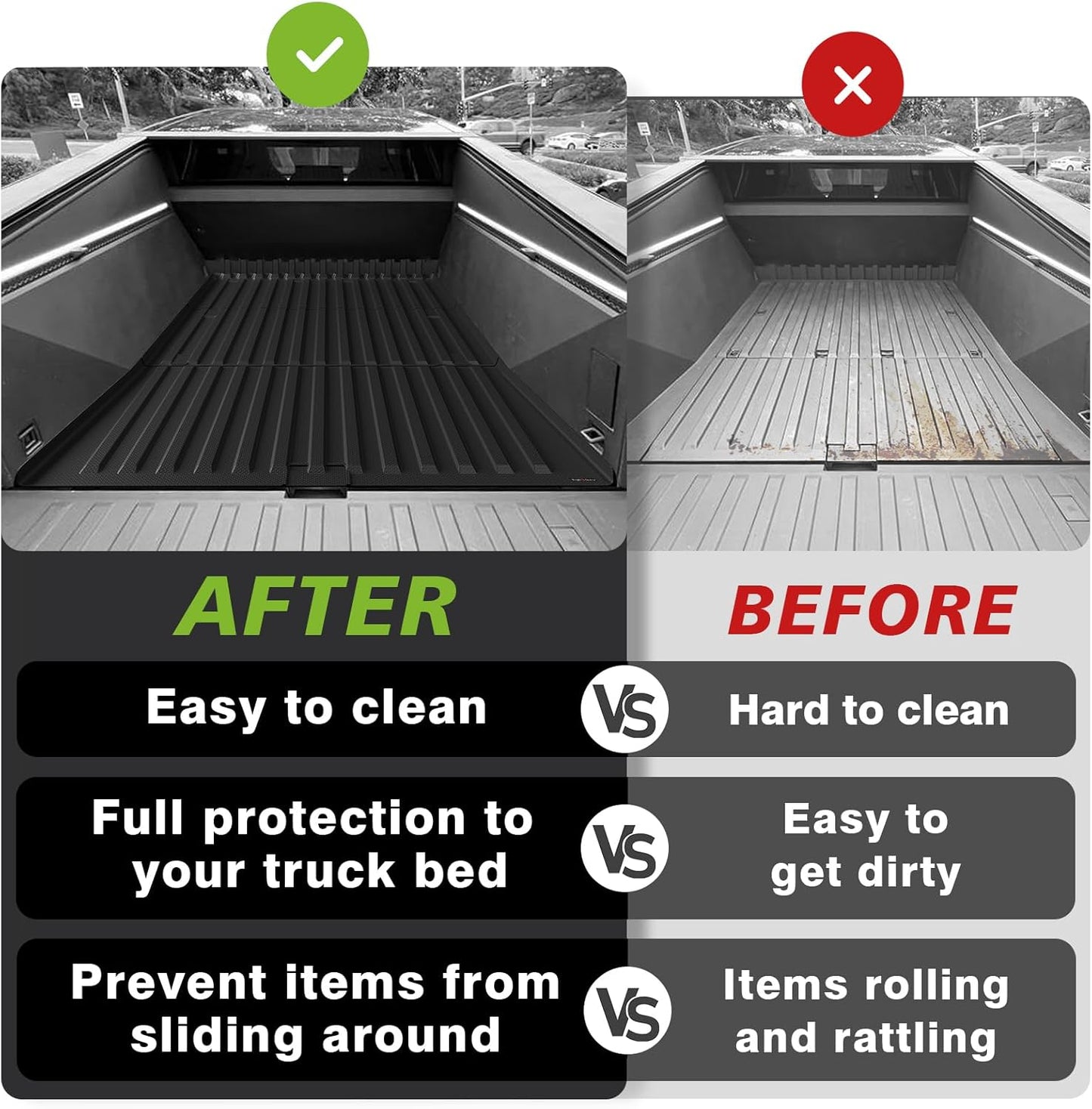 TripleAliners Truck Bed Mat Compatible with 2025 2026 Tesla Cybertruck Accessories Vehicle Perfectly Flush All Weather Protection TPE Heavy Duty Pickup Car Bed Cargo Mat (Corrugated Design Front Wall)
