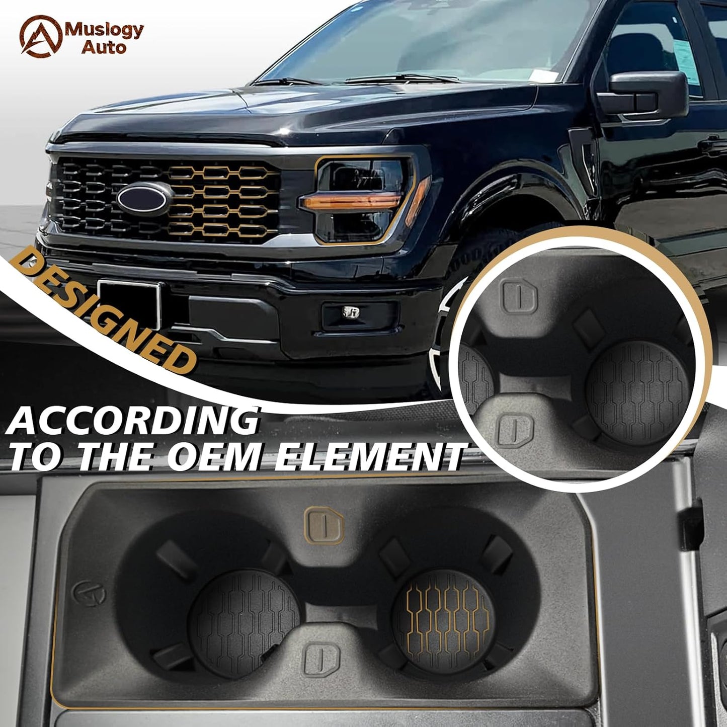 Center Console Cup Holder Inserts Compatible with 2021-2024 2025 Ford F150 F-150 Accessories Middle Console Drink Holder TPE Organizer Non-Slip Drink Stopper(Bucket Seat Only)
