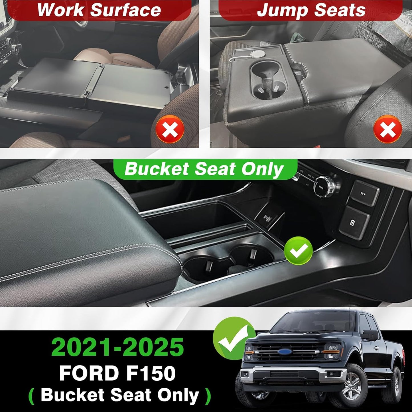 Center Console Cup Holder Inserts Compatible with 2021-2024 2025 Ford F150 F-150 Accessories Middle Console Drink Holder TPE Organizer Non-Slip Drink Stopper(Bucket Seat Only)