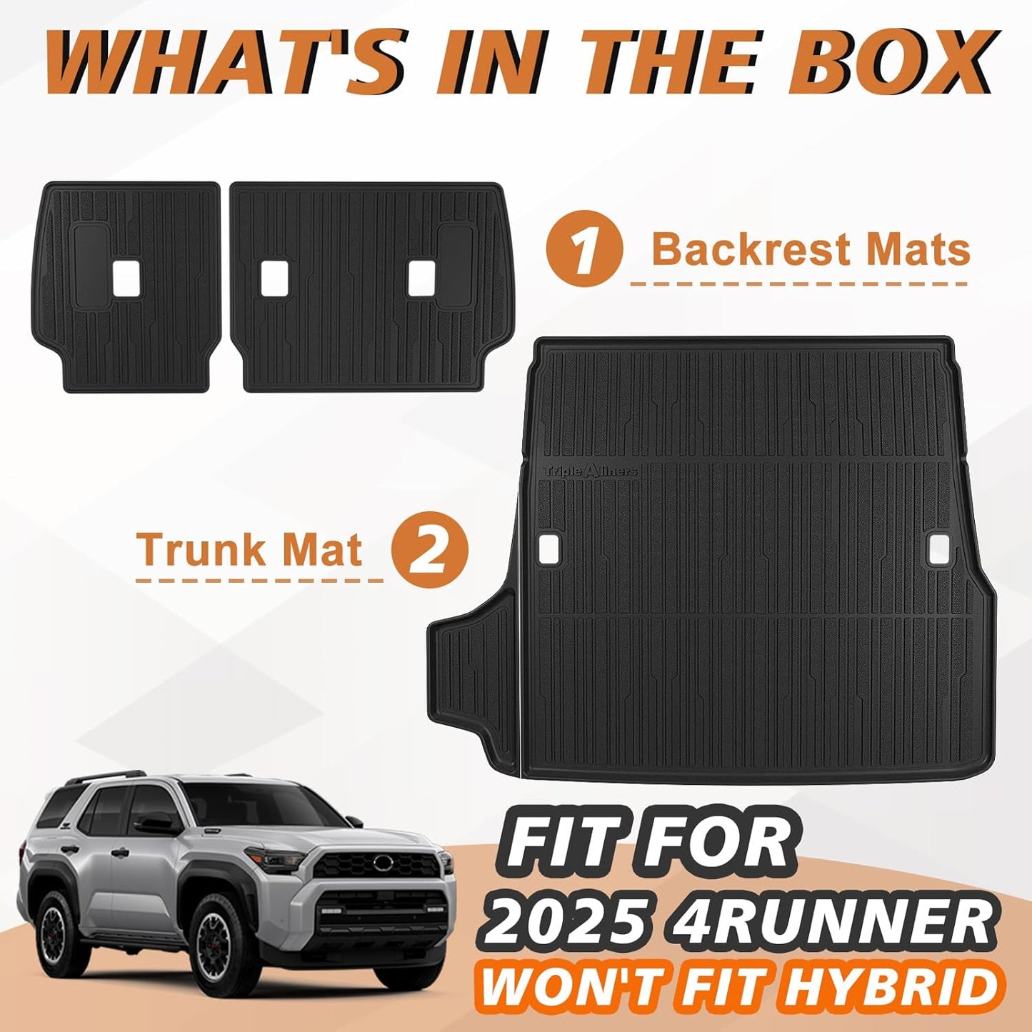 TripleAliners Trunk Mat & Rear Seatback Mat Fit for Toyota 2025 4Runner All Weather TPE Liners Accessories Custom Fit TPE Heavy-Duty (Only for 5 Seats) - Not for Hybrid Model