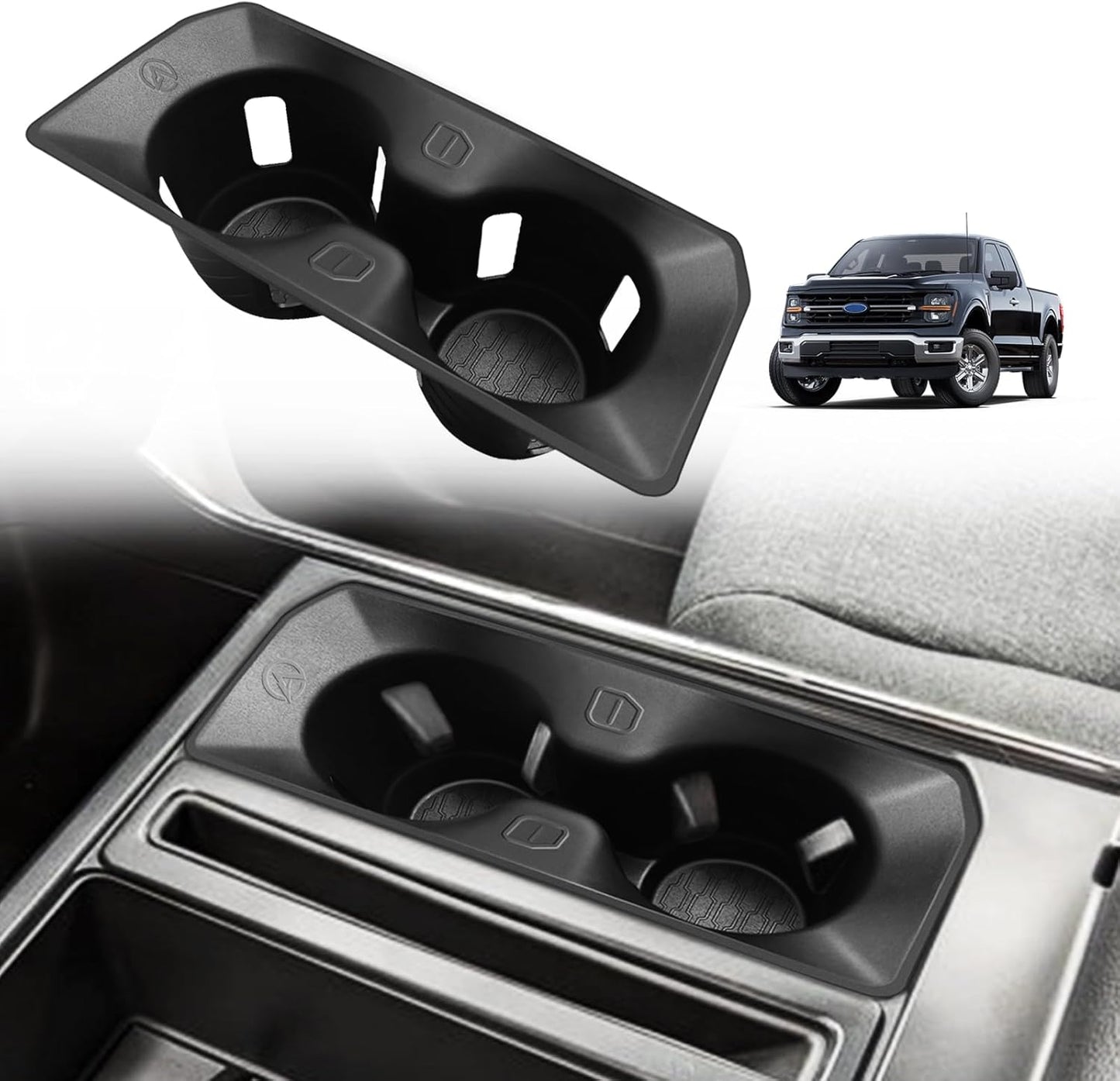 Center Console Cup Holder Inserts Compatible with 2021-2024 2025 Ford F150 F-150 Accessories Middle Console Drink Holder TPE Organizer Non-Slip Drink Stopper(Bucket Seat Only)