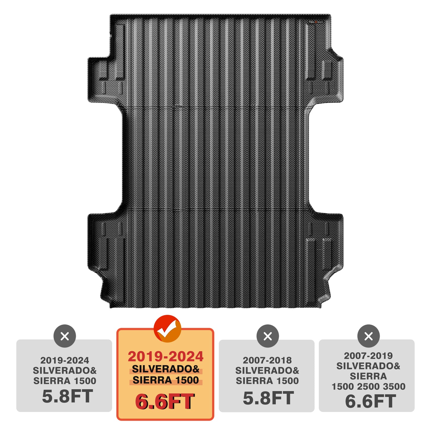 TripleAliners Truck Bed Mat Compatible with 2019-2025 Chevy Silverado 1500/GMC Sierra 1500 Accessories 6.6FT Vehicle Bed Mat Perfectly Flush All Weather Protection TPE Heavy Duty Pickup Bed Cargo Mat