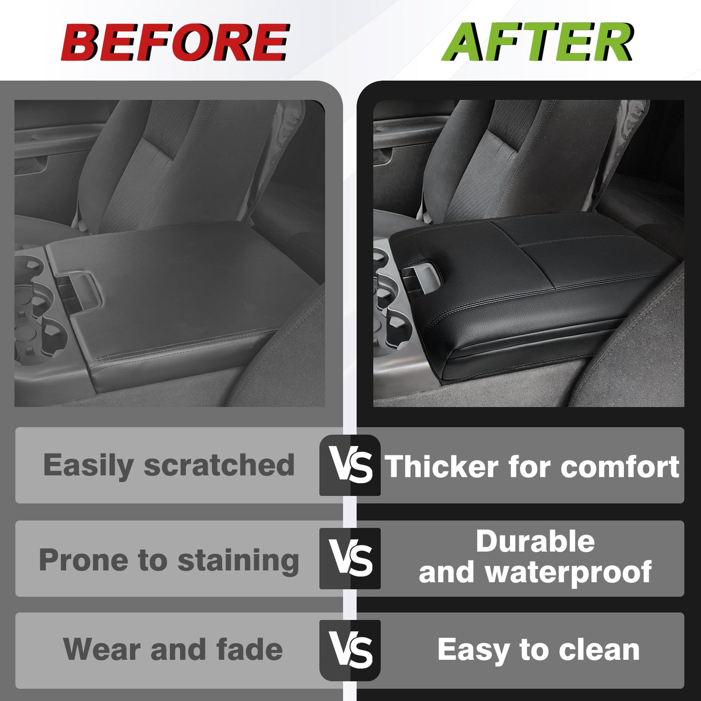 Center Console Armrest Cover Compatible with Chevy Silverado/Tahoe & GMC Sierra/Yukon 2007-2013 Comfort Armrest Pad Arm Rest Cushion Vegan Leather Protector Regular Thick(Jump Seat ONLY)