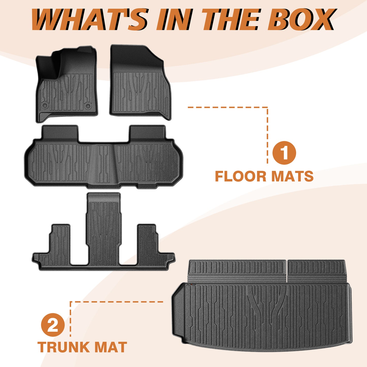 TripleAliners Floor Mats&Trunk Mat All Weather Car Liners Compatible with 2024+GMC Acadia/Chevy Traverse&2025 Buick Enclave Accessories TPE Custom Fit Full Set Liners Protection(Floor Mats+Trunk Mat)