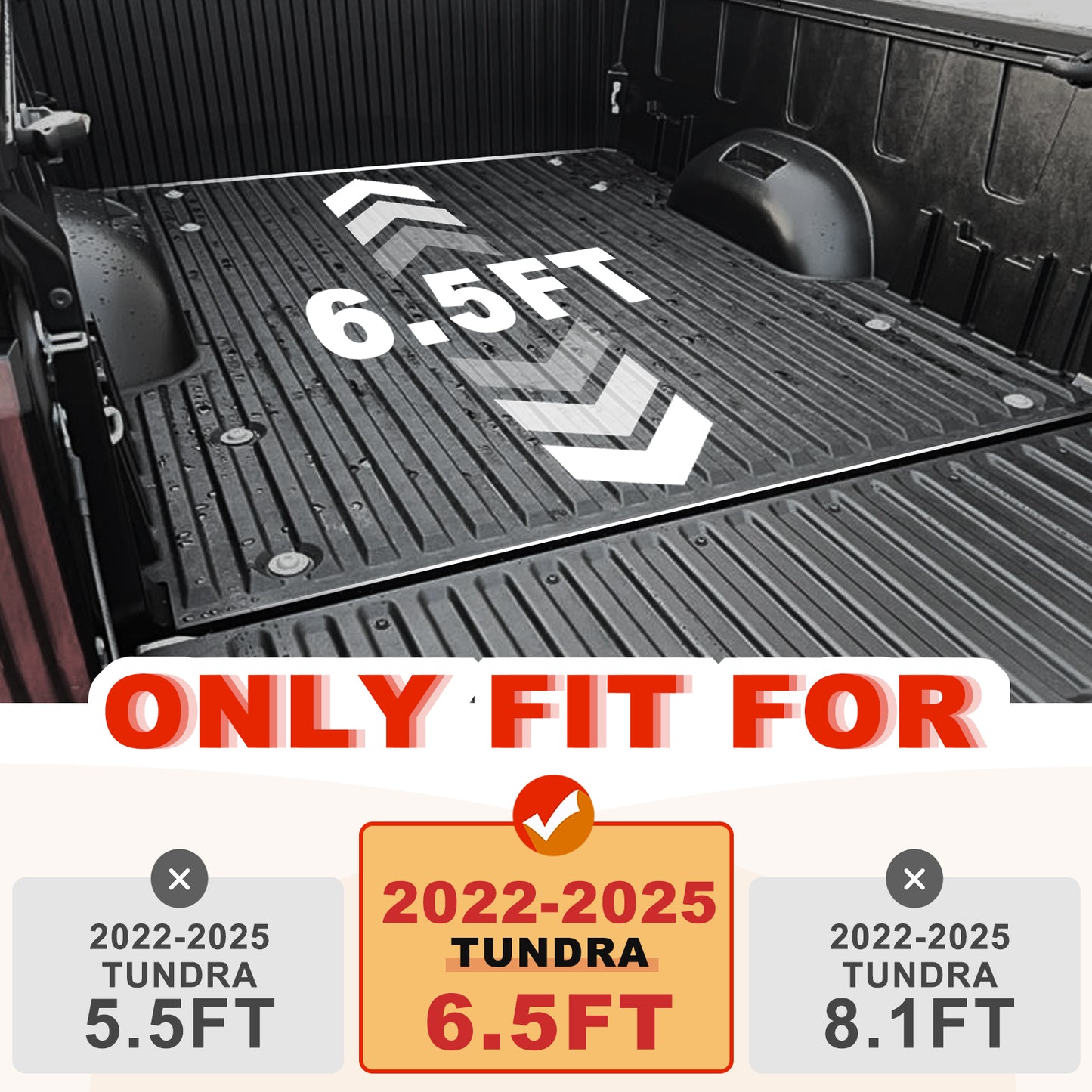 TripleAliners Truck Bed Mat Compatible with 2022 2023 2024 2025 Toyota Tundra Accessories 6.5FT Vehicle Liner Perfectly Flush All Weather Protection TPE Heavy Duty Pickup Car Bed Cargo Mat