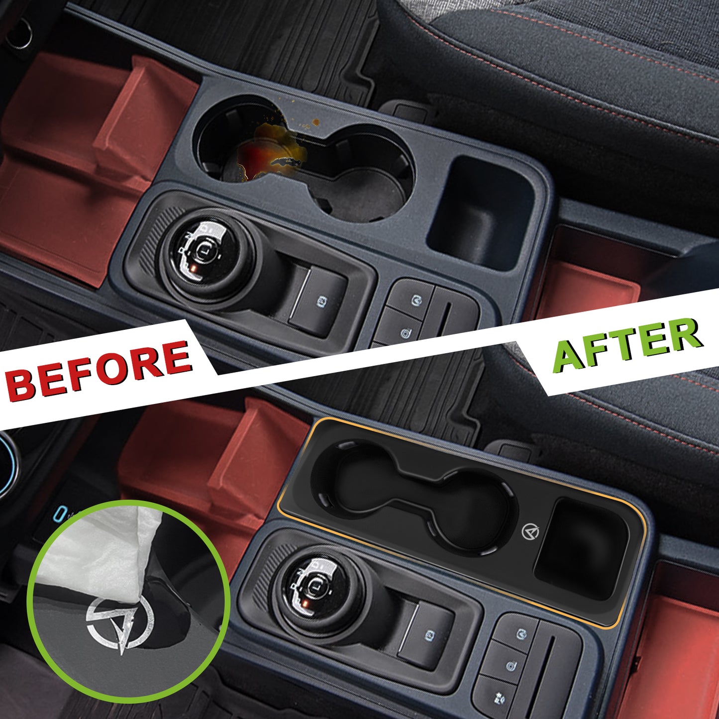 Center Console Cup Holder Inserts Compatible with 2022-2025 Ford Maverick Accessories Middle Console Drink Holder Silicone Black Organizer Non-Slip Drink Stopper