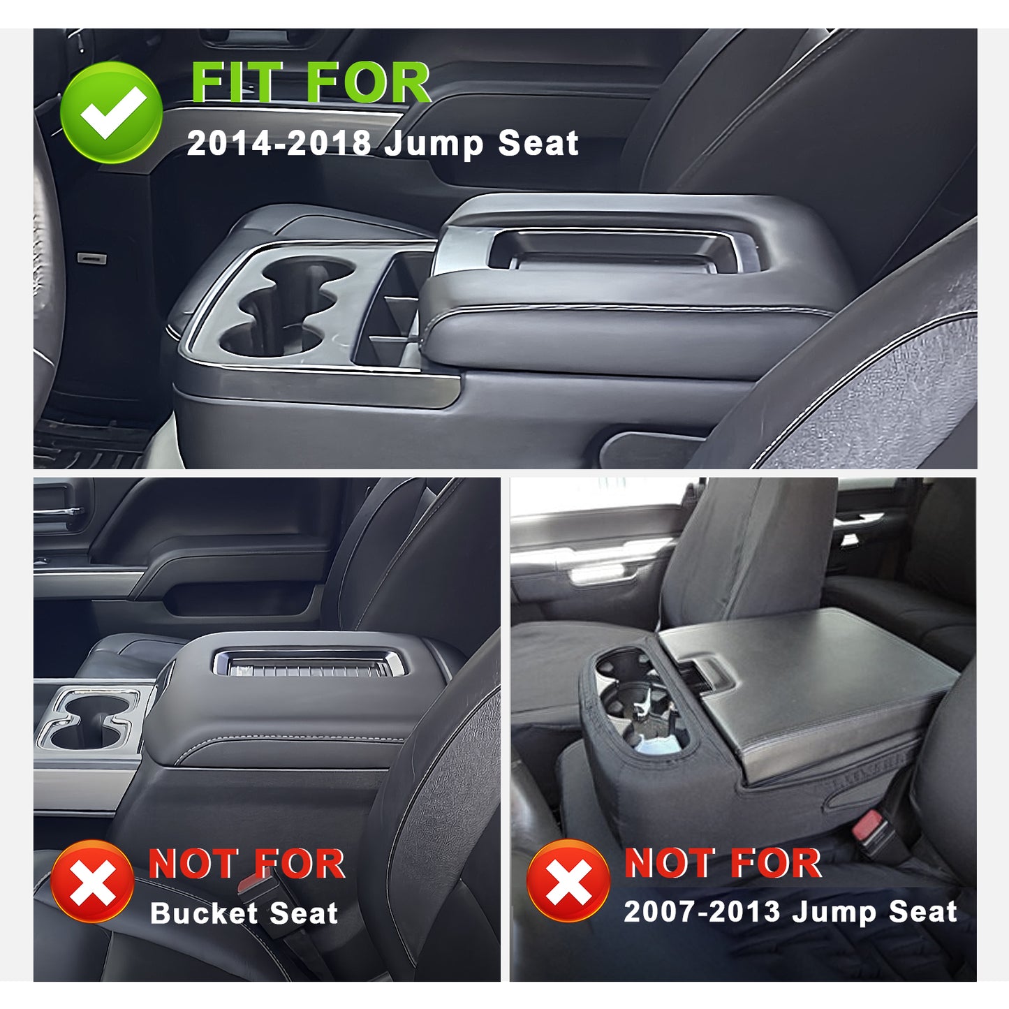 Muslogy Center Console Armrest Cover Compatible with Chevy Silverado & GMC Sierra 2014-2018 Comfort Armrest Pad Arm Rest Cushion Vegan Leather Protector Regular Thick(Jump Seat ONLY)