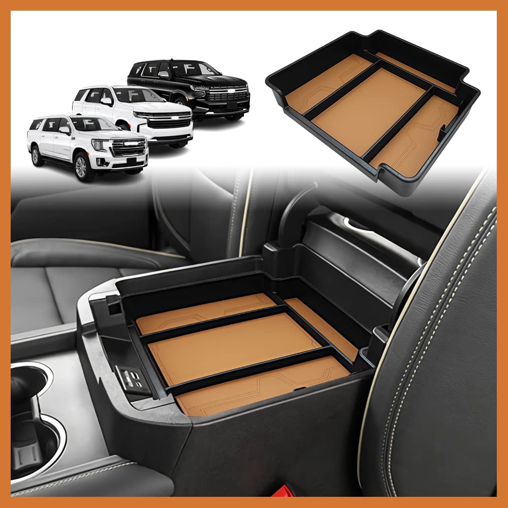 Center Console Storage Tray with Leather insert Mat for 2021-2023 GMC Yukon/Tahoe CHevy Suburban