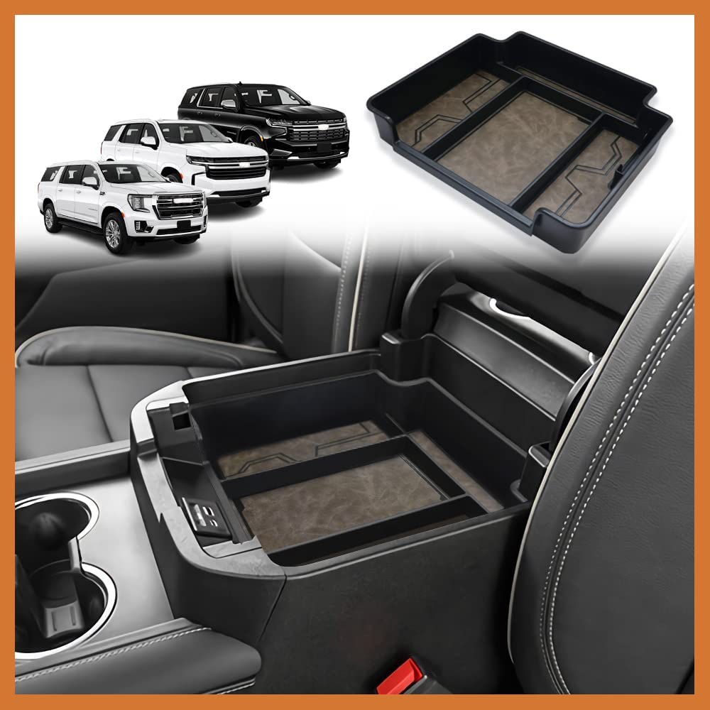 Center Console Storage Tray with Leather insert Mat for 2021-2023 GMC Yukon/Tahoe CHevy Suburban