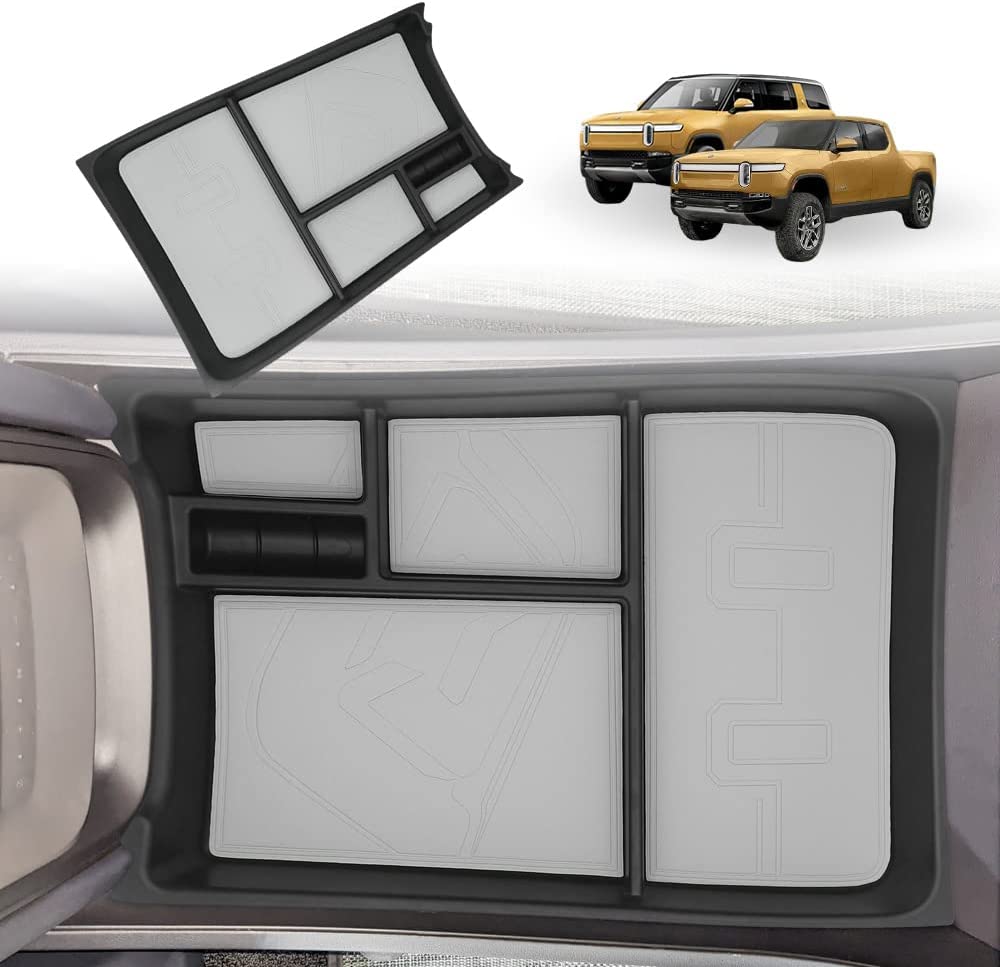 Lower Console Storage Tray with Vegan Leather insert Mats for 2022-2023 Rivian R1S R1T