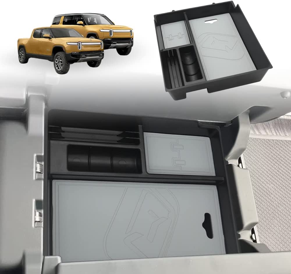 Center Console Storage Tray with Vegan Leather insert Mats for 2022-2023 Rivian R1S R1T