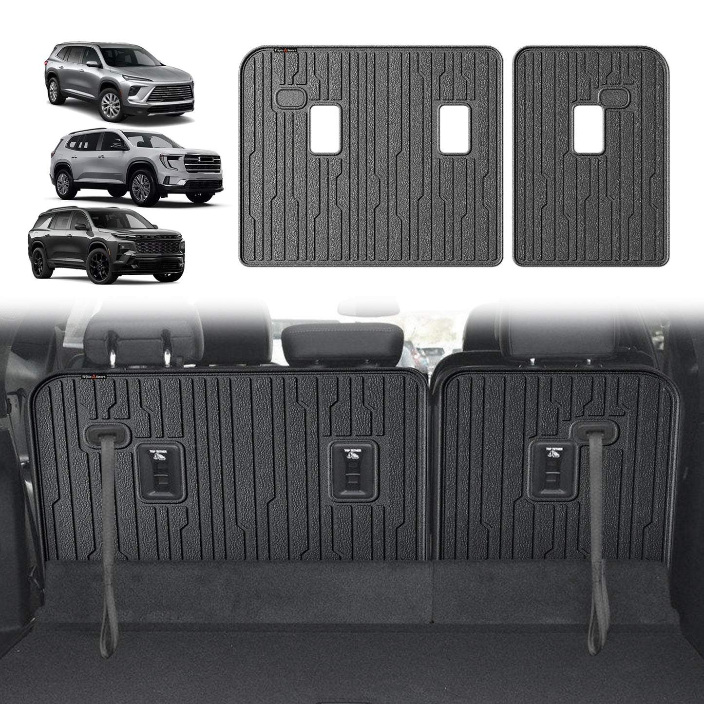 TripleAliners Floor Mats All Weather Compatible with 2024+ GMC Acadia/Chevy Traverse | models with second-row captain's chairs /2025 Buick Enclave Accessories Front & 2nd & 3rd Row Full Set Floor Liners TPE Custom Fit Protection Car Mats 4-pc