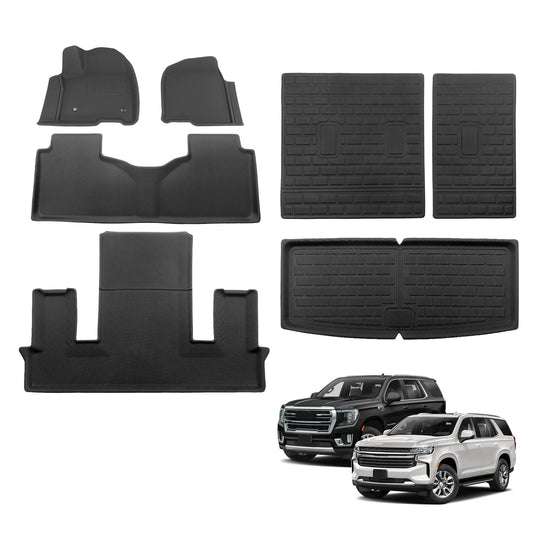 Floor Mats & Trunk Bed Mat & Rear Seat Back Cover for 2021-2024 Chevy Tahoe/GMC Yukon (Fit w/ 2nd Row Bucket Seats ONLY)