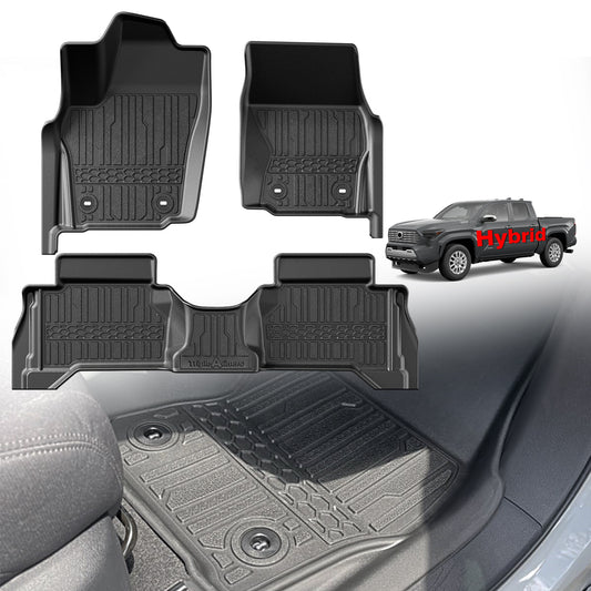 TripleAliners Floor Mats All Weather Liners Compatible with 2024 2025 Toyota Tacoma Accessories Double Cab Front & Rear 2-Row Custom Fit TPE, Hybrid ONLY (Won't Fit Gasoline)